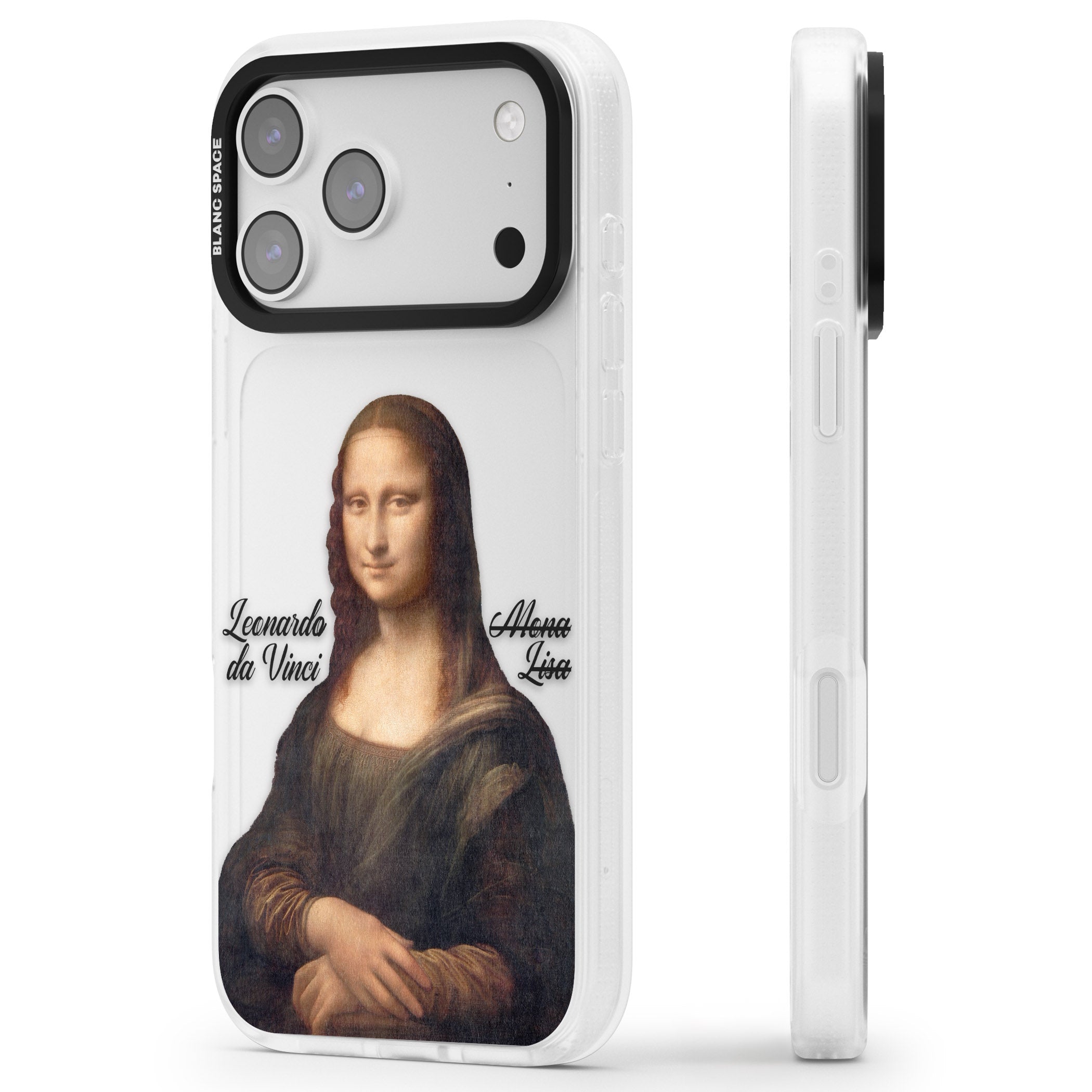 Mona Lisa Cutout iPhone 17 Pro Impact Air Clear Phone Case Side Profile