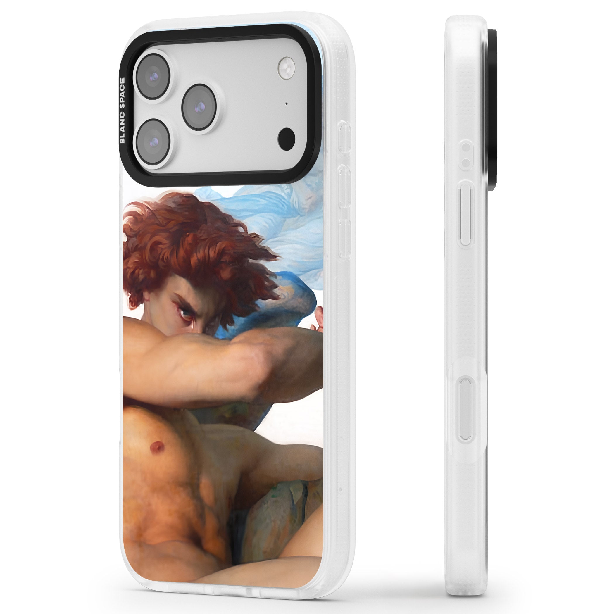 The Fallen Angel iPhone 17 Pro Impact Air Clear Phone Case Side Profile