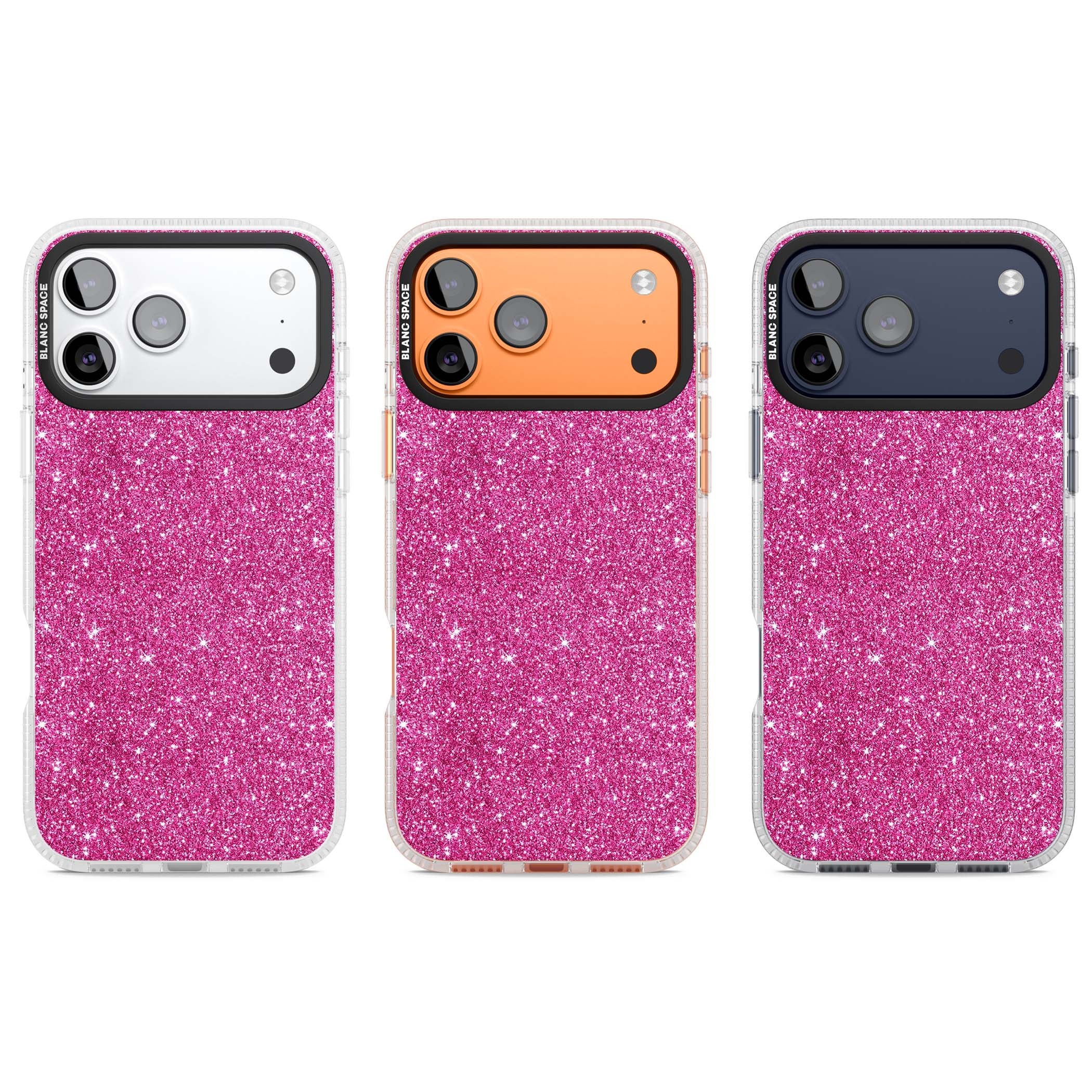 Pink Glitter Y2K iPhone case featuring hot pink glitter wallpaper with sparkle shimmer effect | Clear Case Impact Air case for iPhone 17 Pro, iPhone 17 Pro Max