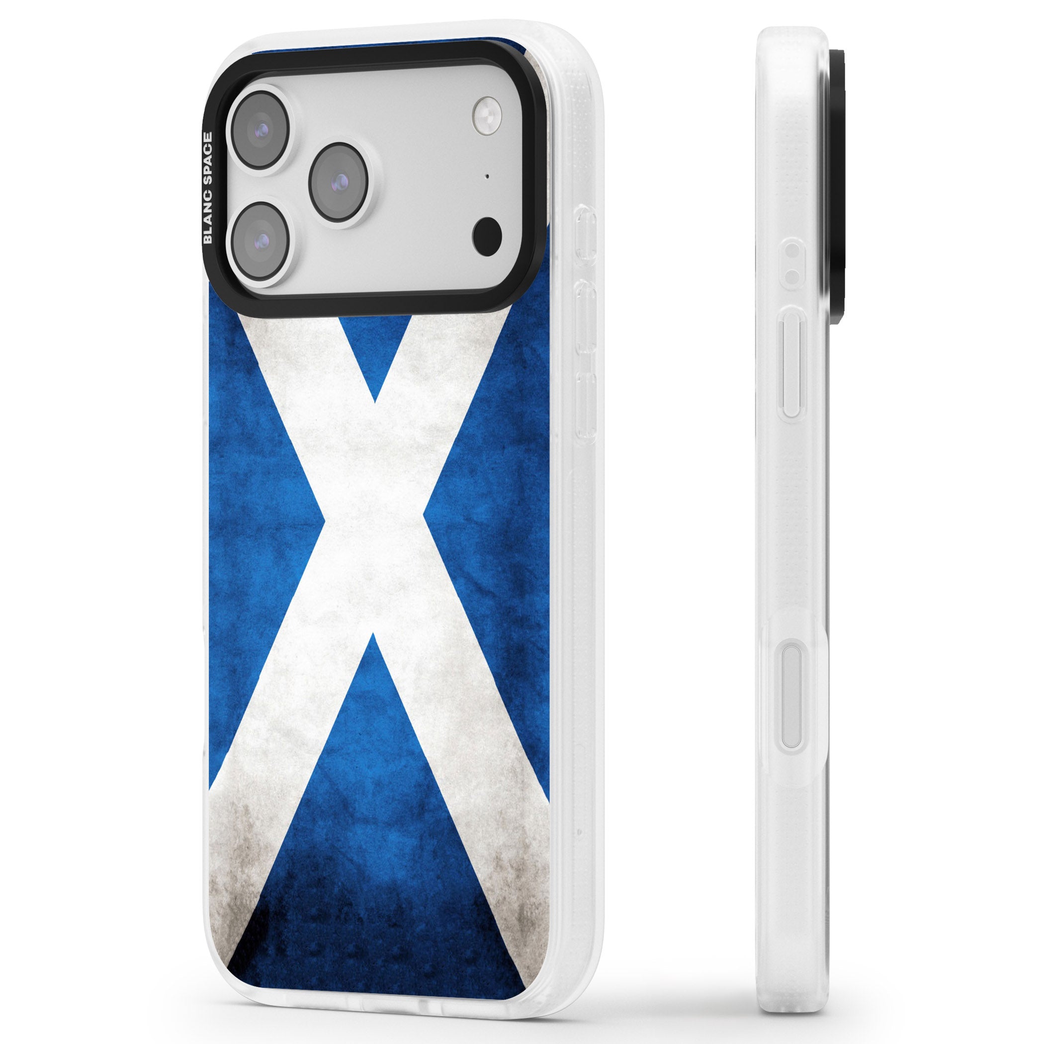Scotland Saltire Flag iPhone 17 Pro Max Impact Air Clear Phone Case Side Profile