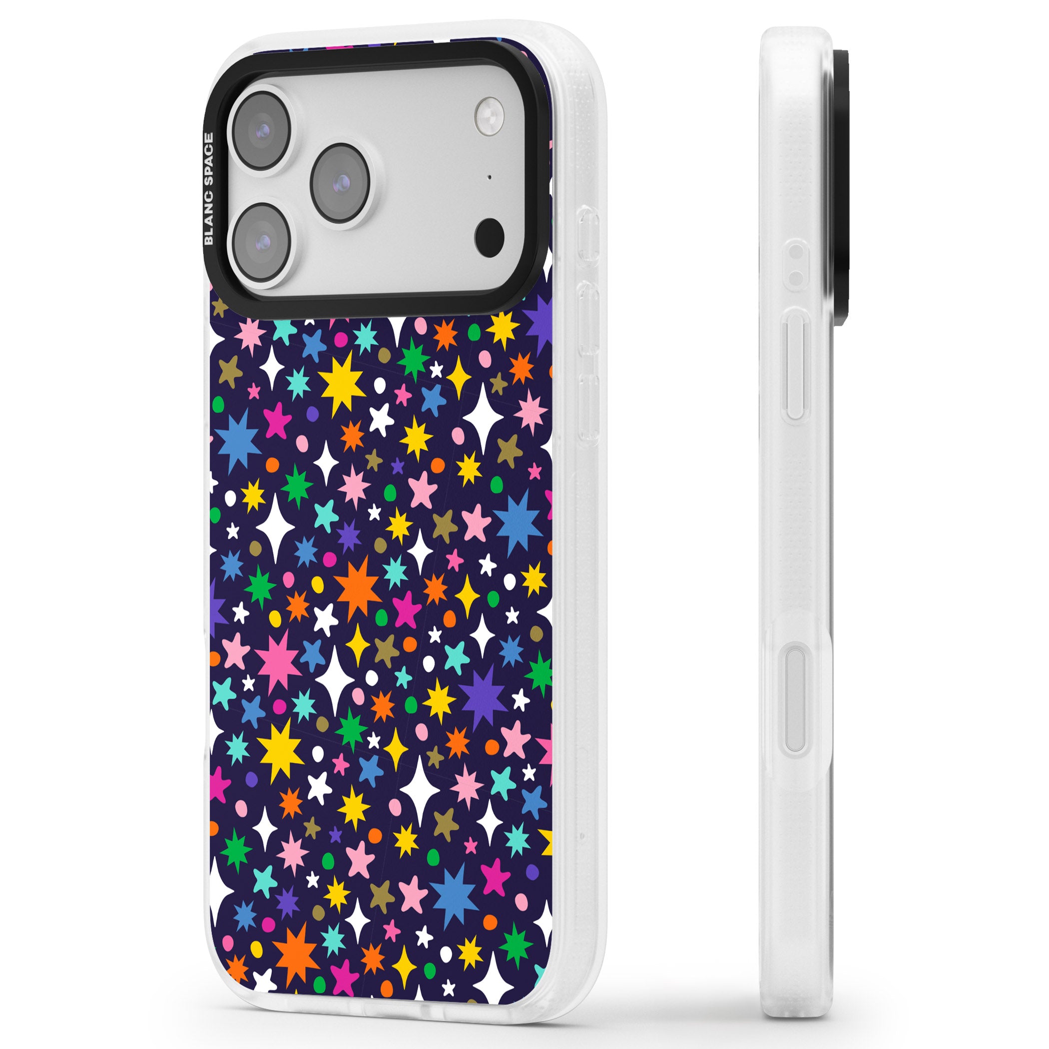 Rainbow Starburst (Purple) iPhone 17 Pro Impact Air Clear Phone Case Side Profile