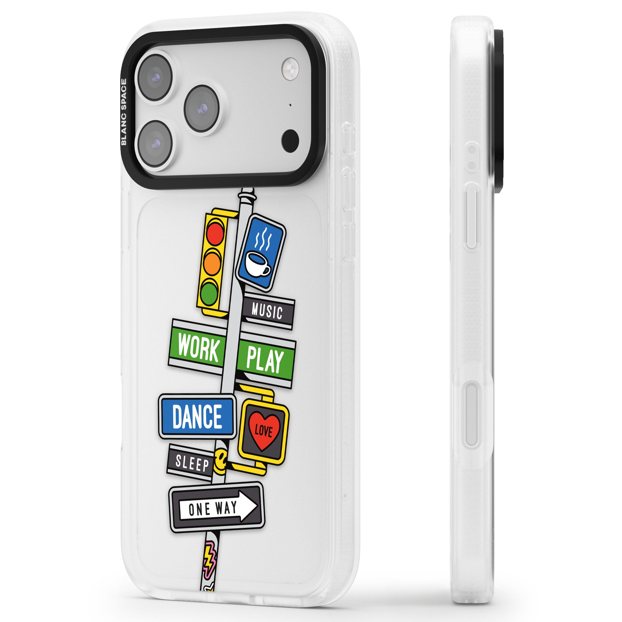 Mood Street Signs iPhone 17 Pro Impact Air Clear Phone Case Side Profile