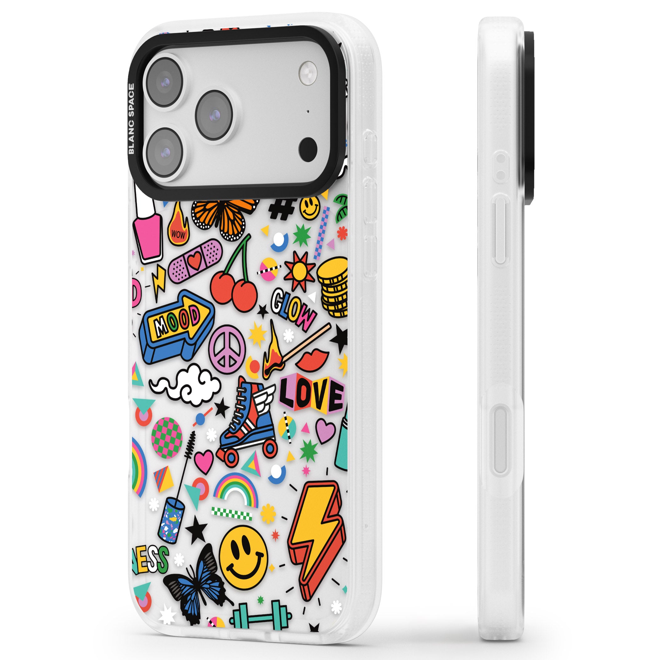 Electric Love iPhone 17 Pro Impact Air Clear Phone Case Side Profile