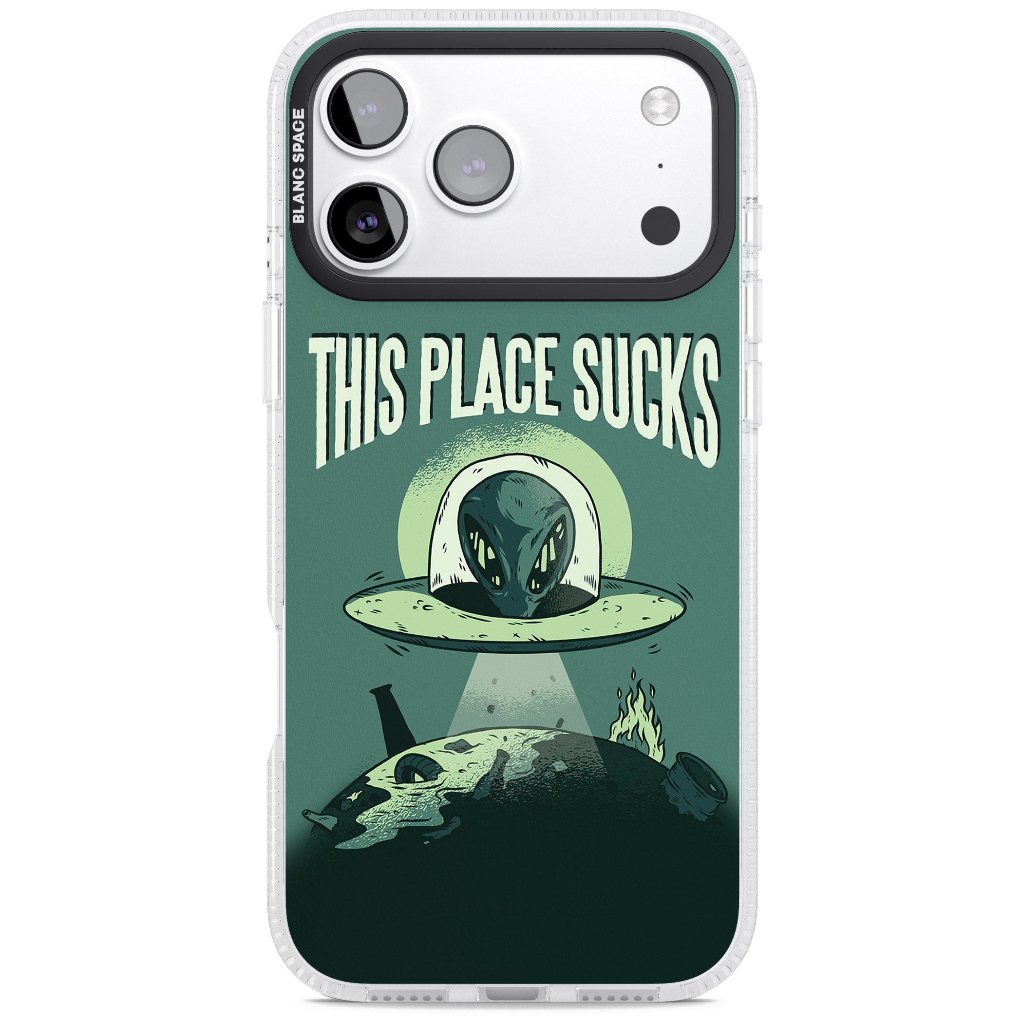 Earth Sucks iPhone 17 Pro Impact Air Clear Phone Case