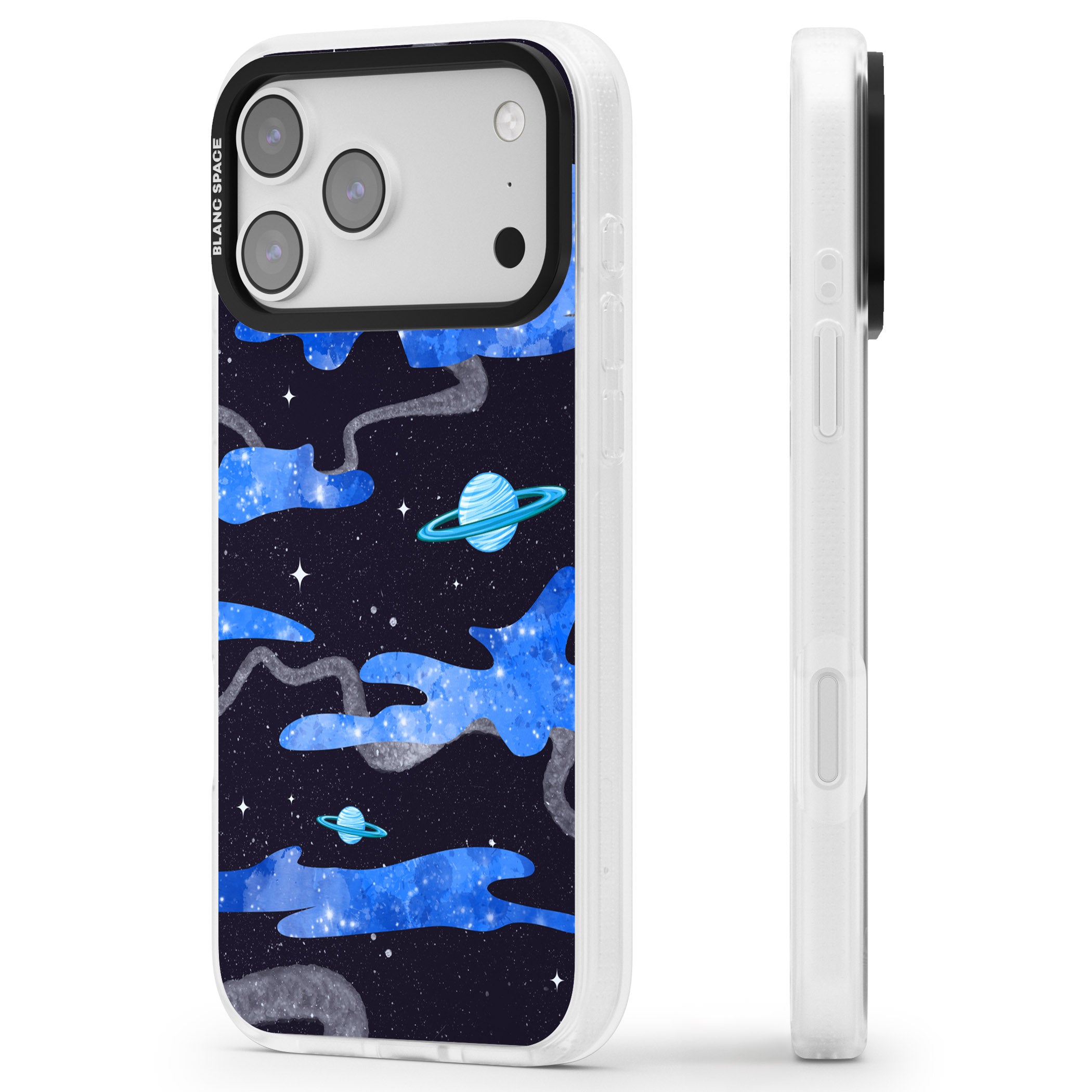 Blue Galaxy iPhone 17 Pro Max Impact Air Clear Phone Case Side Profile