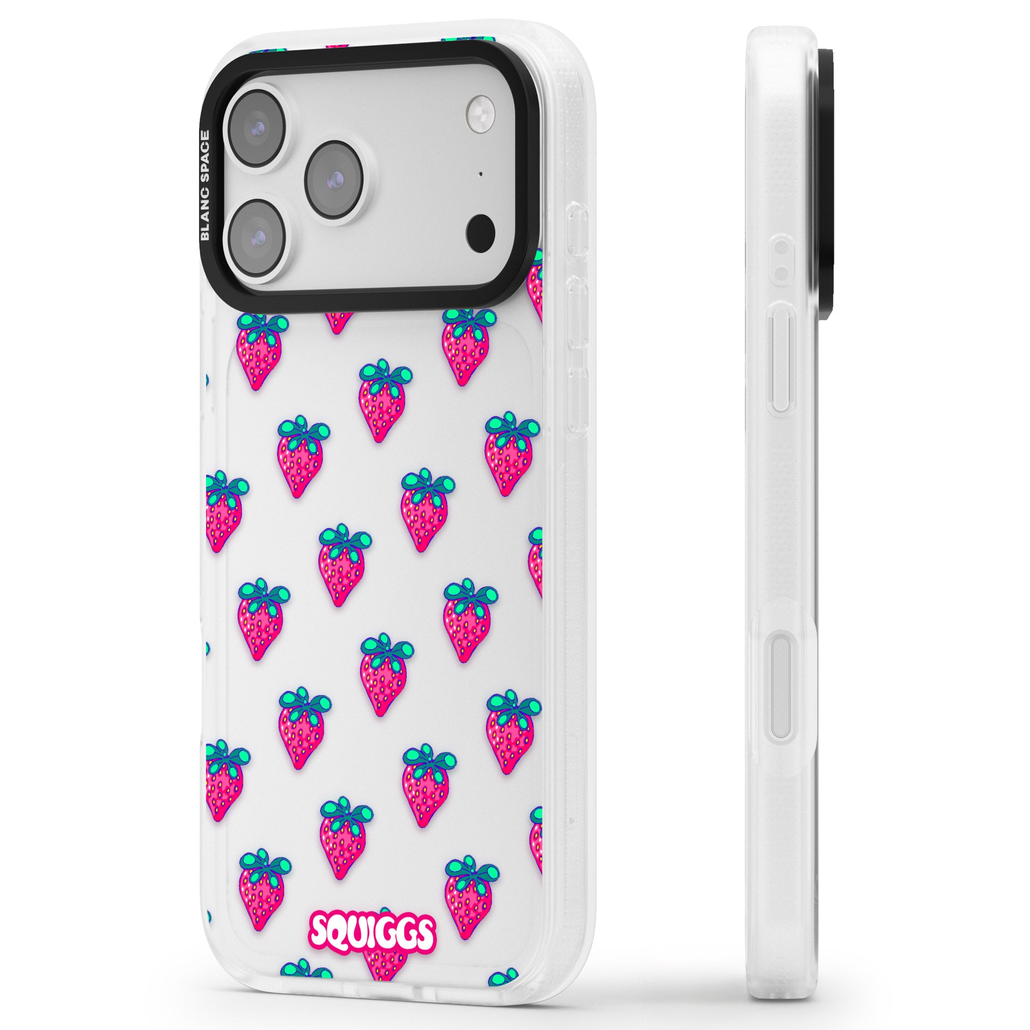 Strawberry Patch iPhone 17 Pro Impact Air Clear Phone Case Side Profile