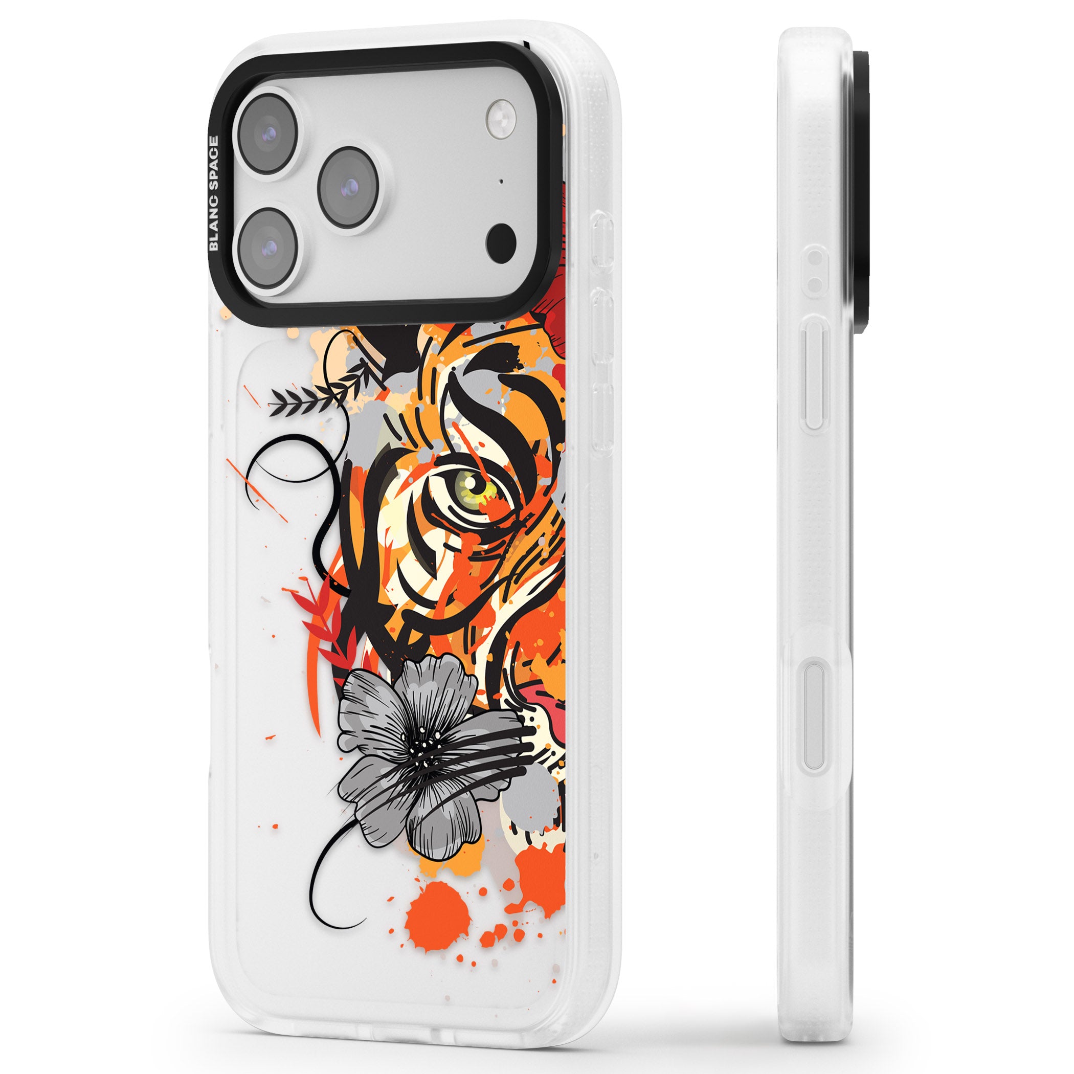 Sugar Skull Tiger iPhone 17 Pro Impact Air Clear Phone Case Side Profile