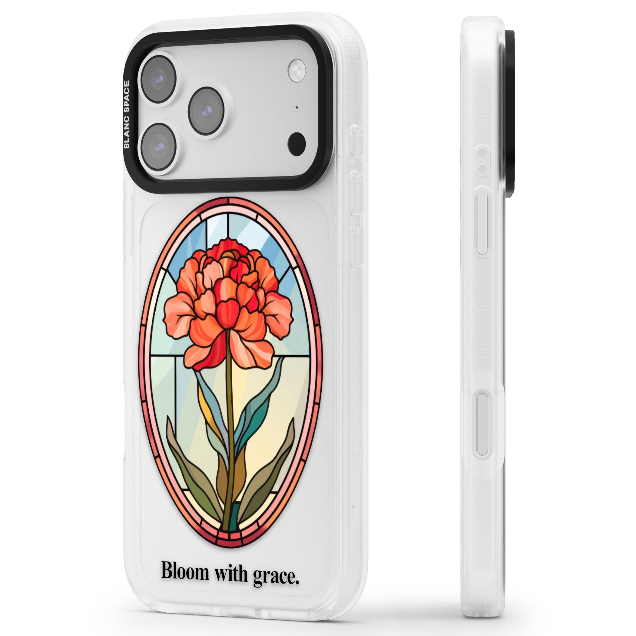 Bloom With Grace iPhone 17 Pro Impact Air Clear Phone Case Side Profile