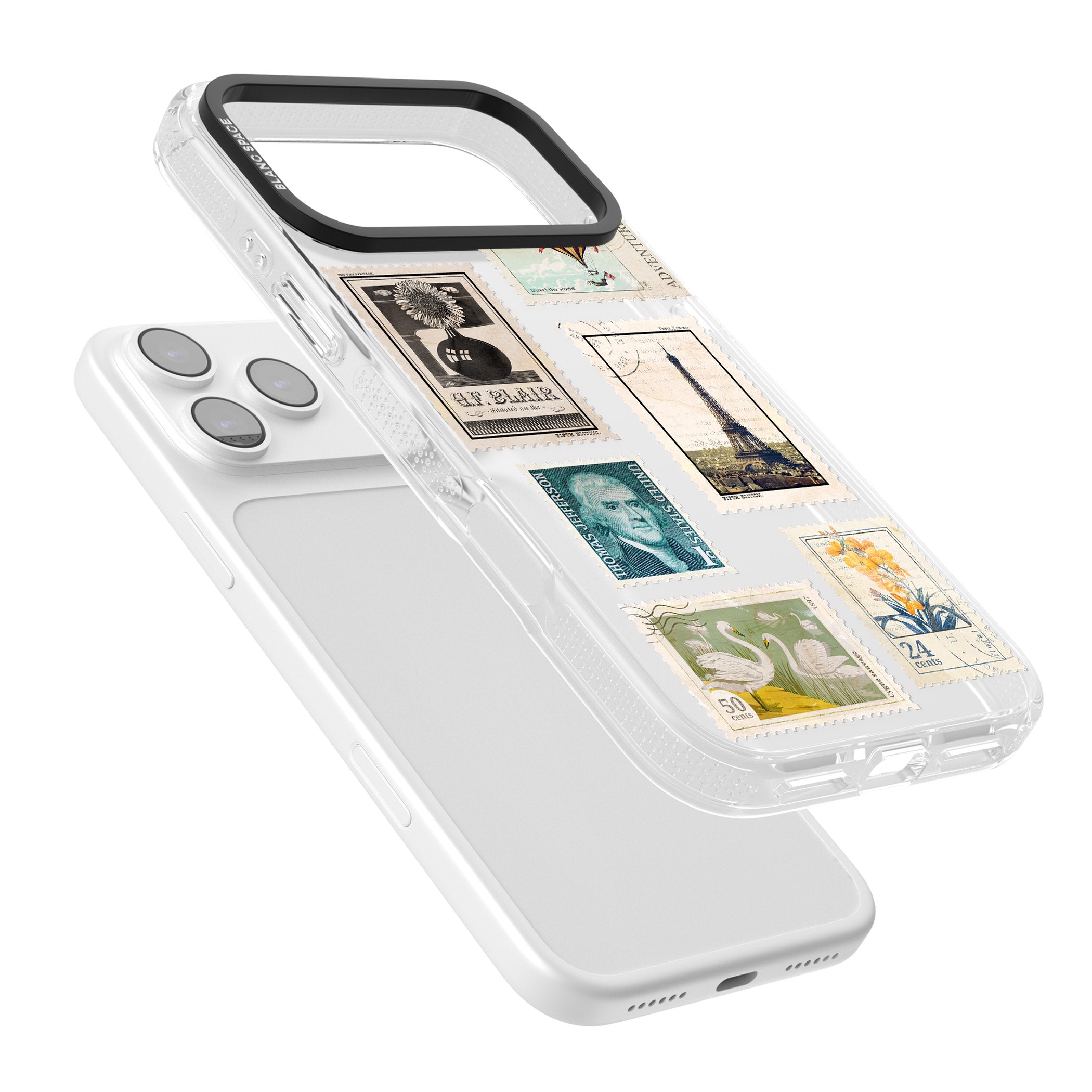Vintage Stamps iPhone 17 Pro Impact Air Clear Phone Case Colours