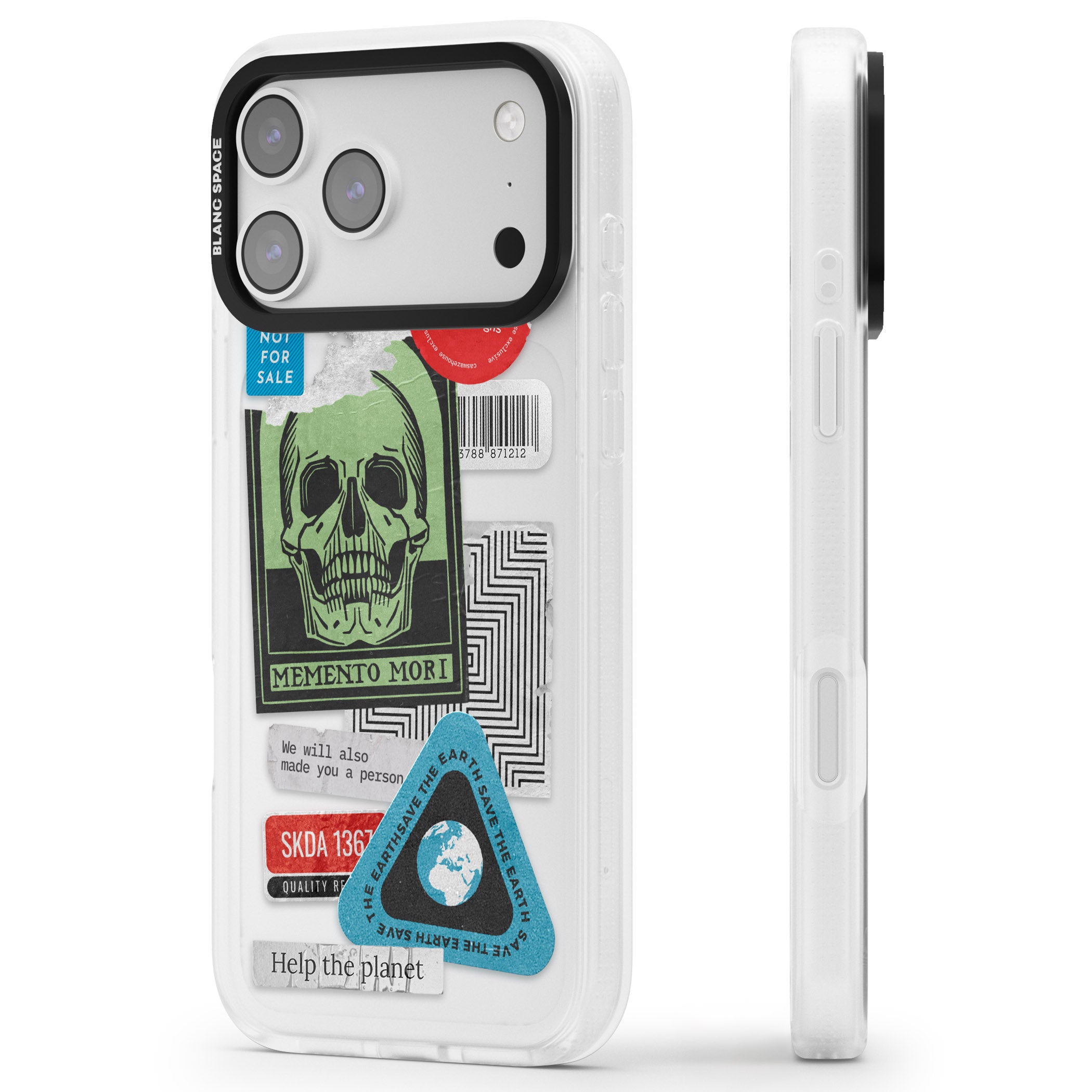 Skull Sticker Mix iPhone 17 Pro Impact Air Clear Phone Case Side Profile