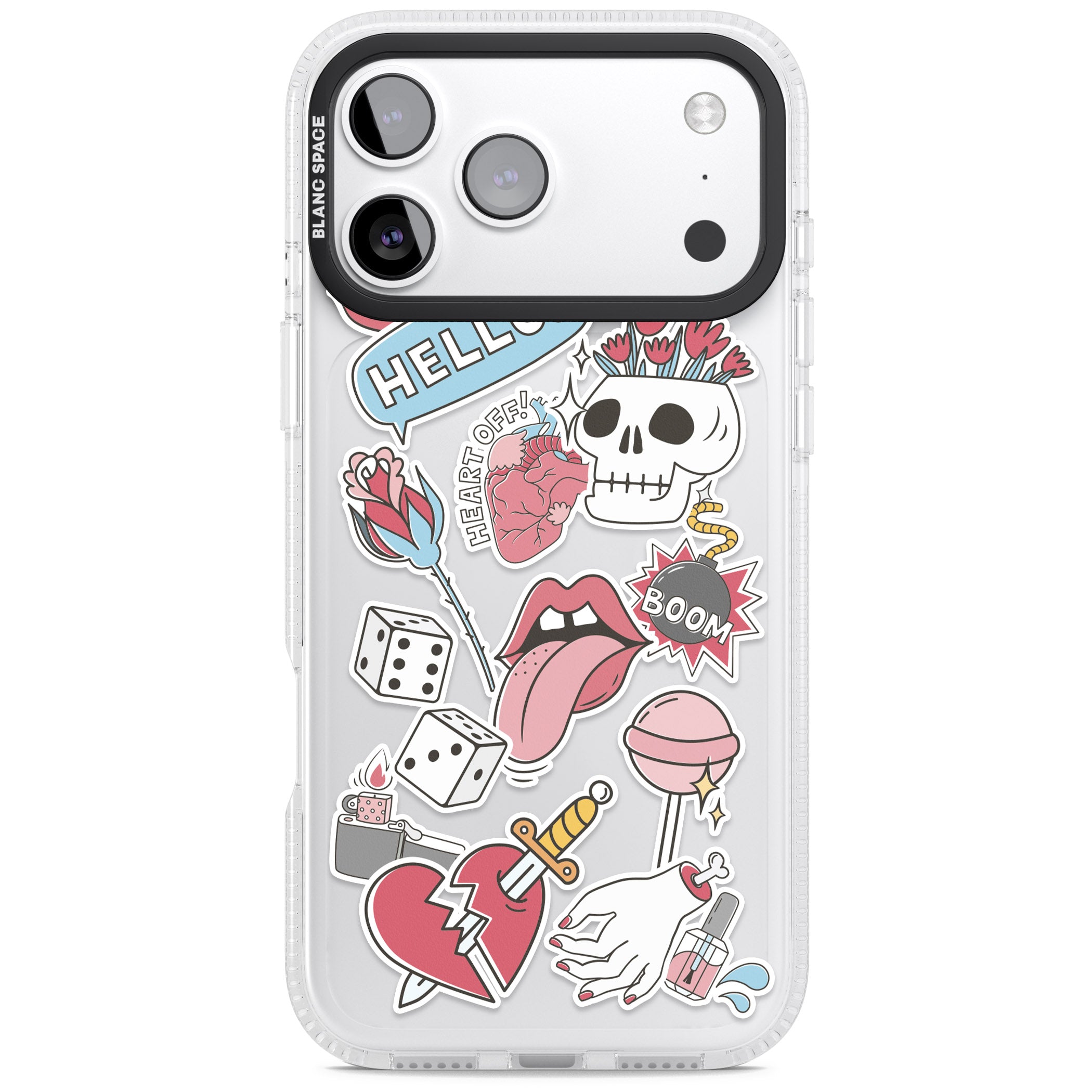 Skull & Flowers Stickers iPhone 17 Pro Impact Air Clear Phone Case