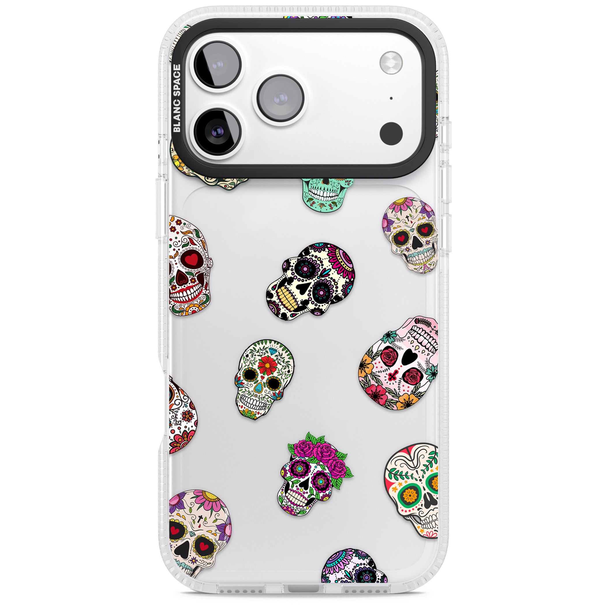 Mixed Sugar Skull Pattern iPhone 17 Pro Impact Air Clear Phone Case