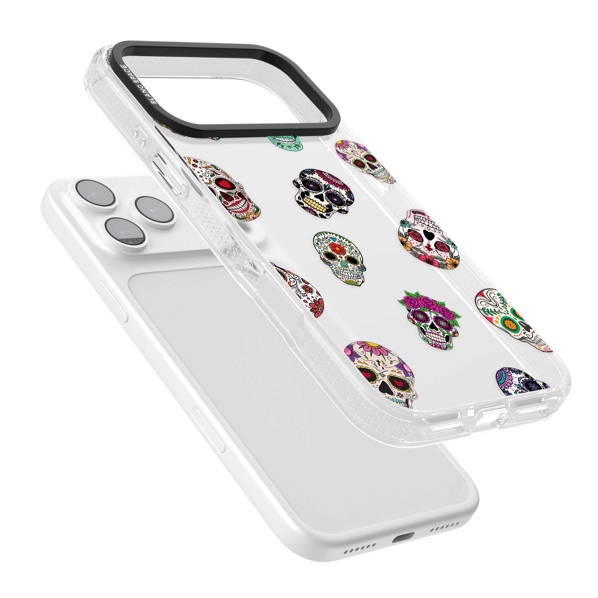 Mixed Sugar Skull Pattern iPhone 17 Pro Impact Air Clear Phone Case Colours