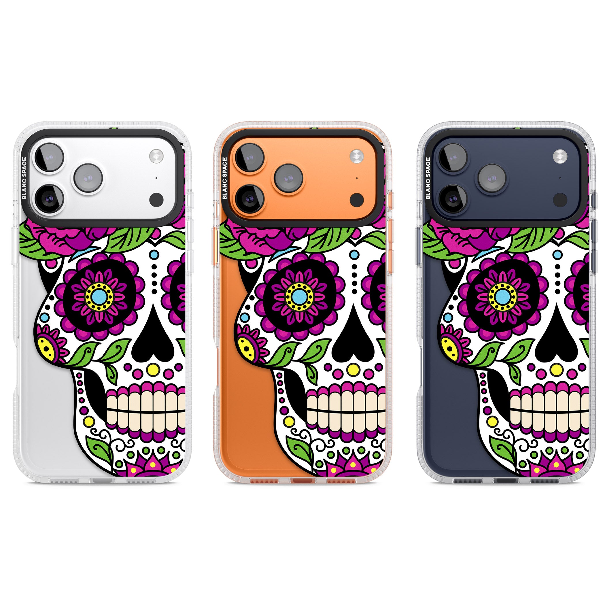 Purple Floral Sugar Skull iPhone 17 Pro Impact Air Clear Phone Case APT Impact Protection