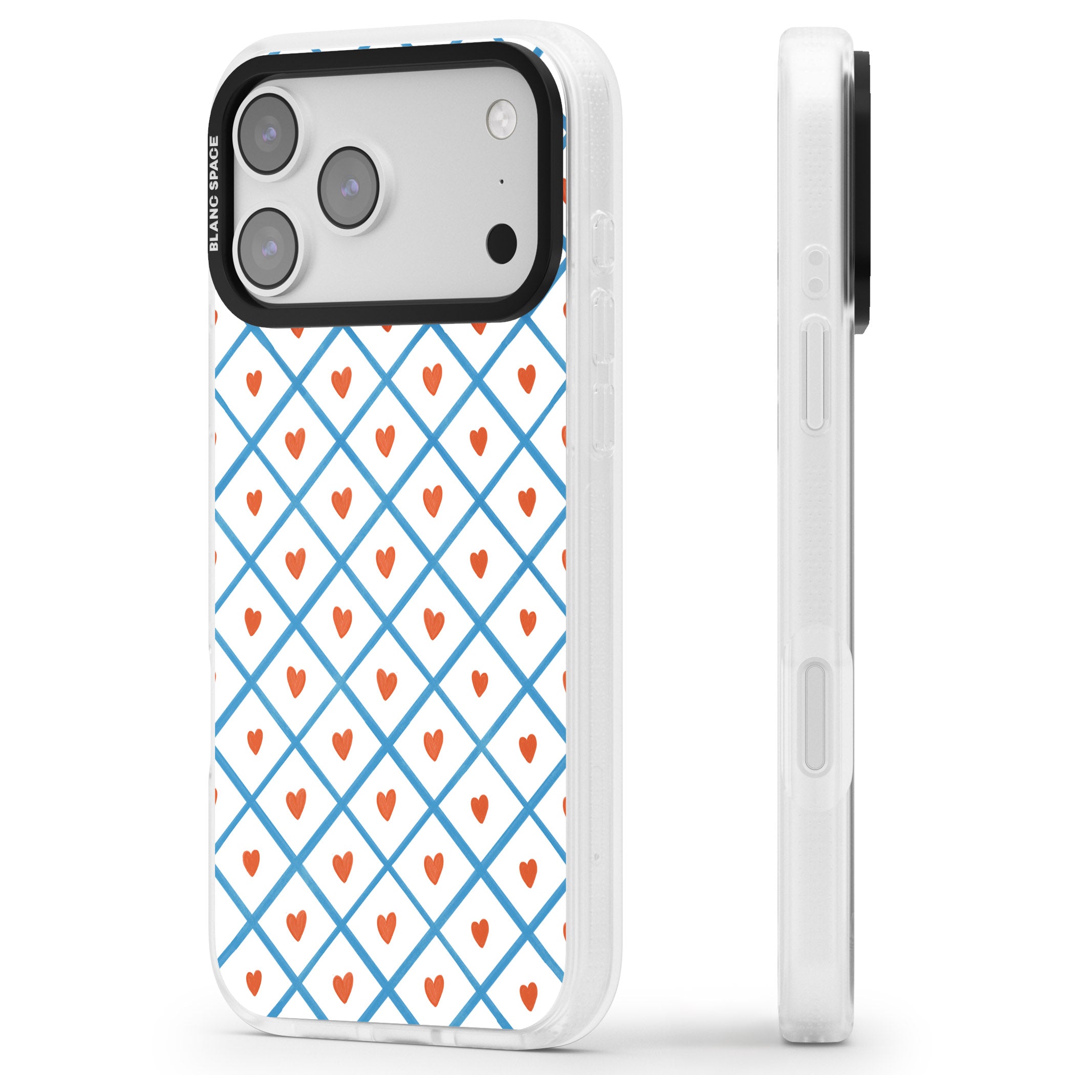 Lattice Love Hearts iPhone 17 Pro Impact Air Clear Phone Case Side Profile