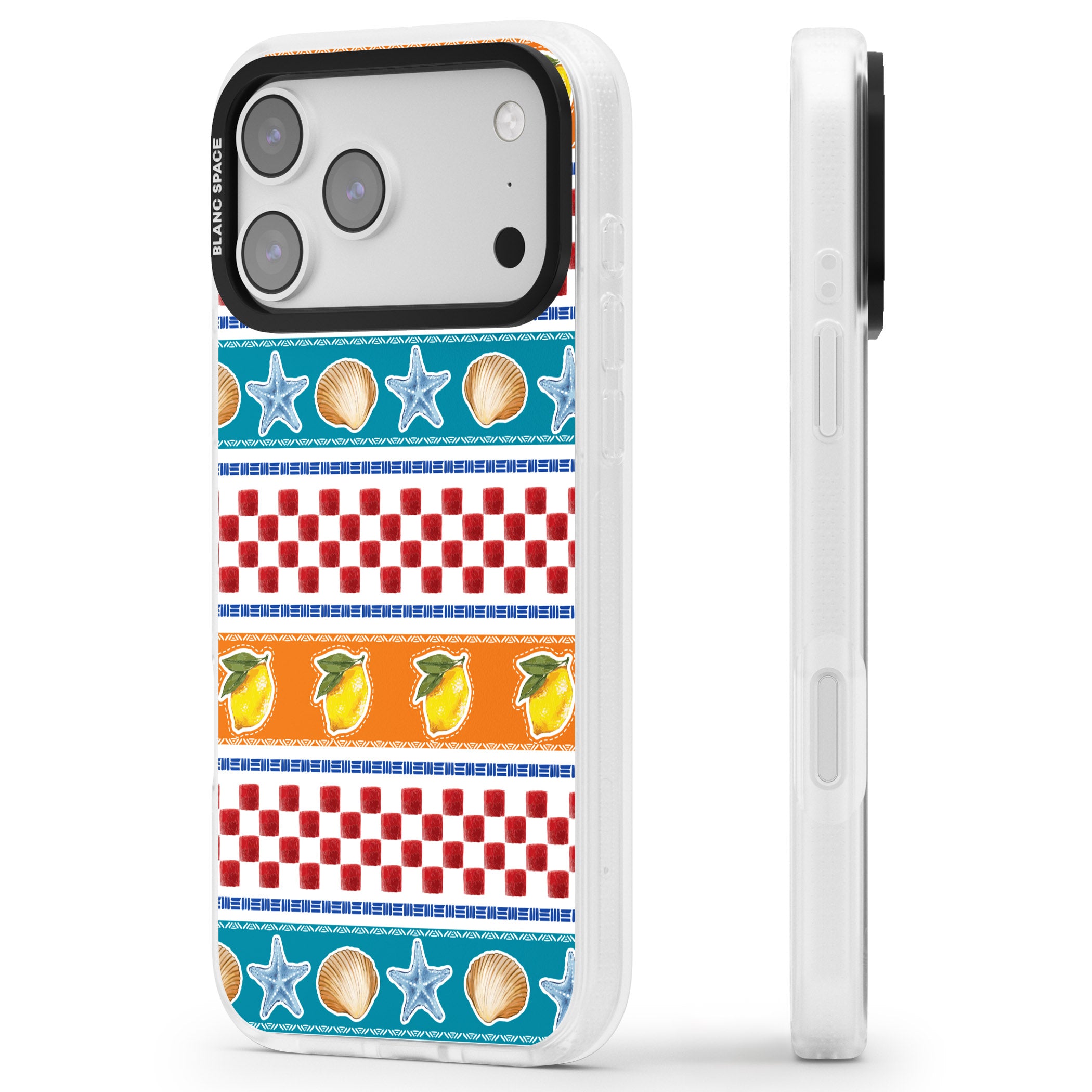 Coastal Italian Check Pattern iPhone 17 Pro Max Impact Air Clear Phone Case Side Profile