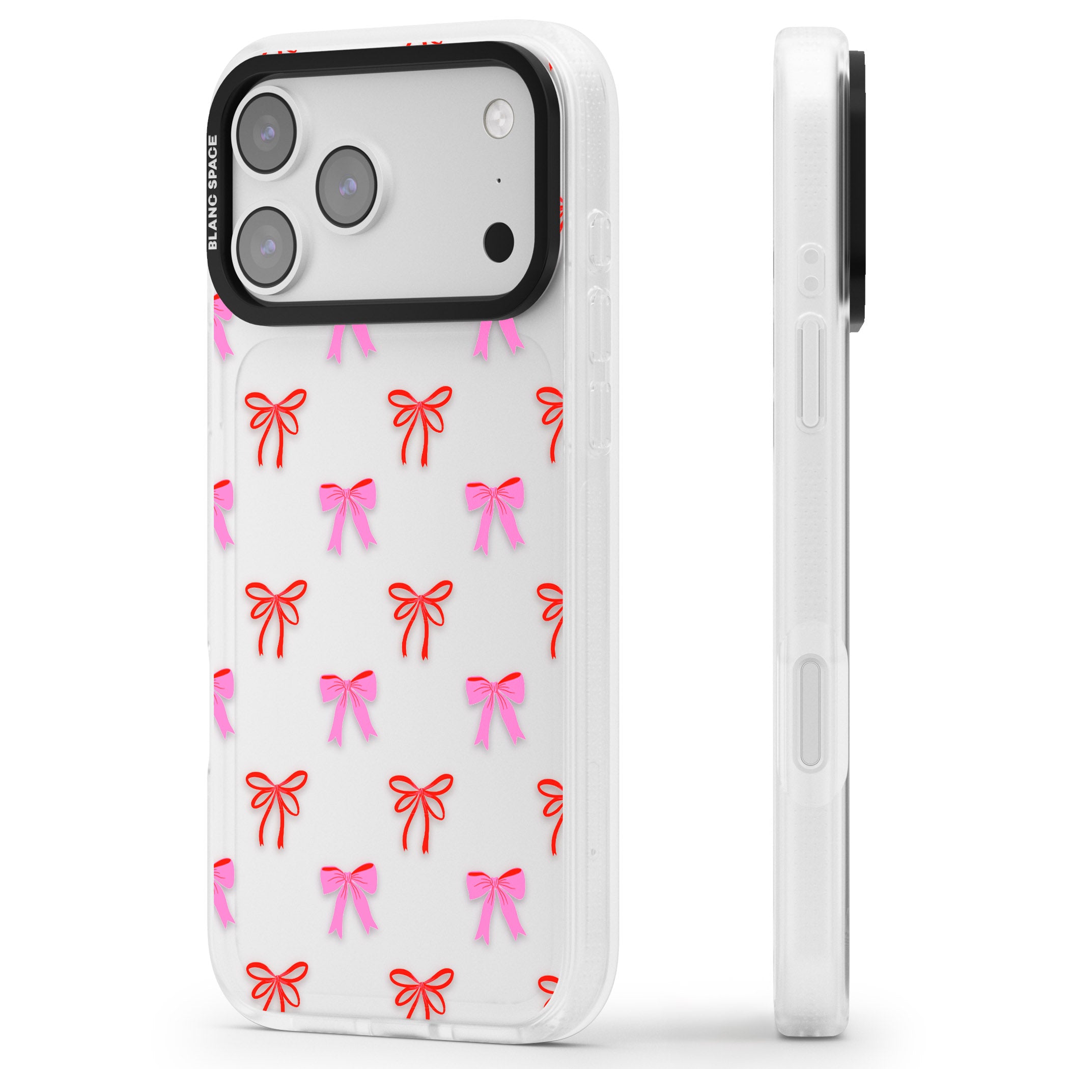 Cute Bow Pattern iPhone 17 Pro Max Impact Air Clear Phone Case Side Profile