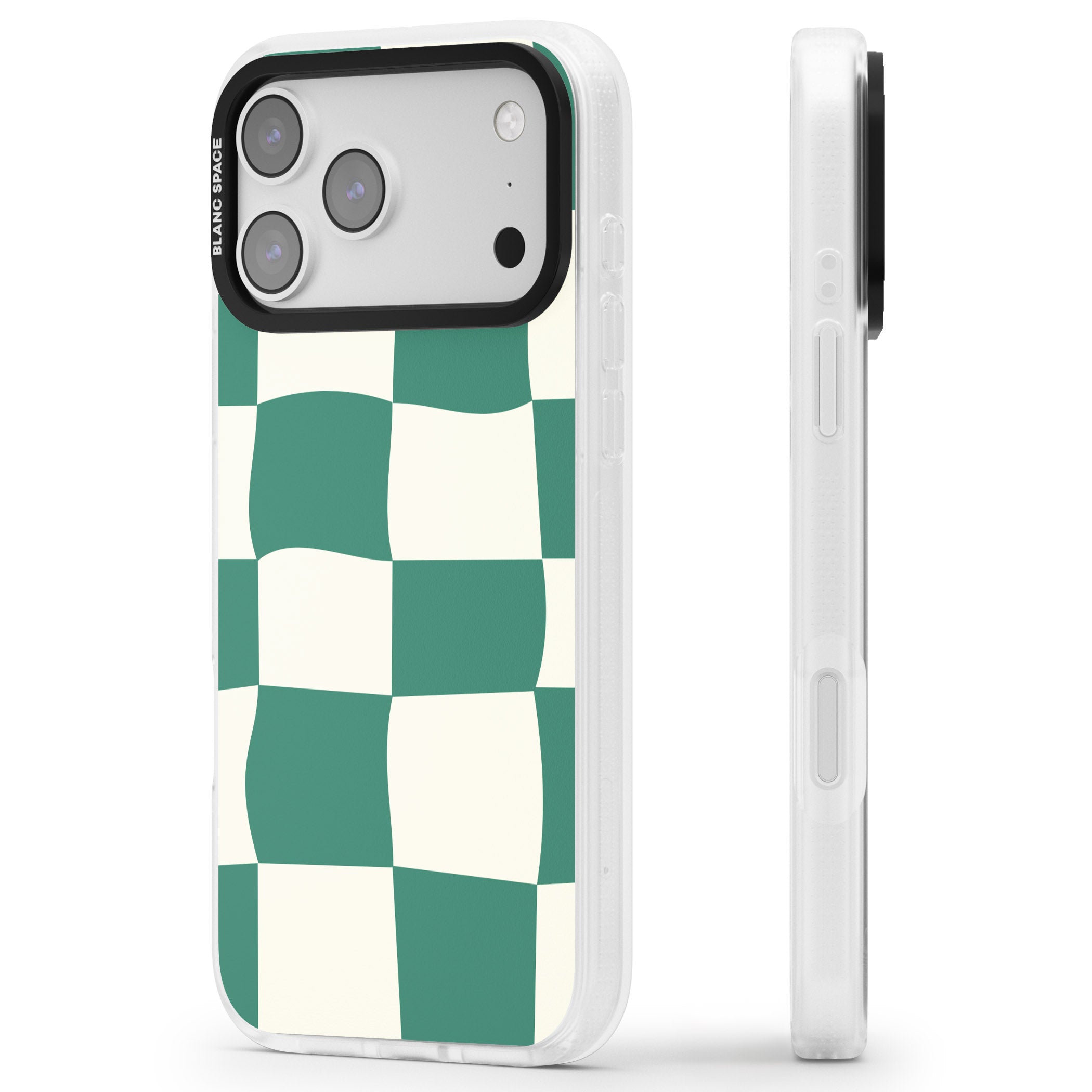 Green & Cream Wavy Check iPhone 17 Pro Impact Air Clear Phone Case Side Profile