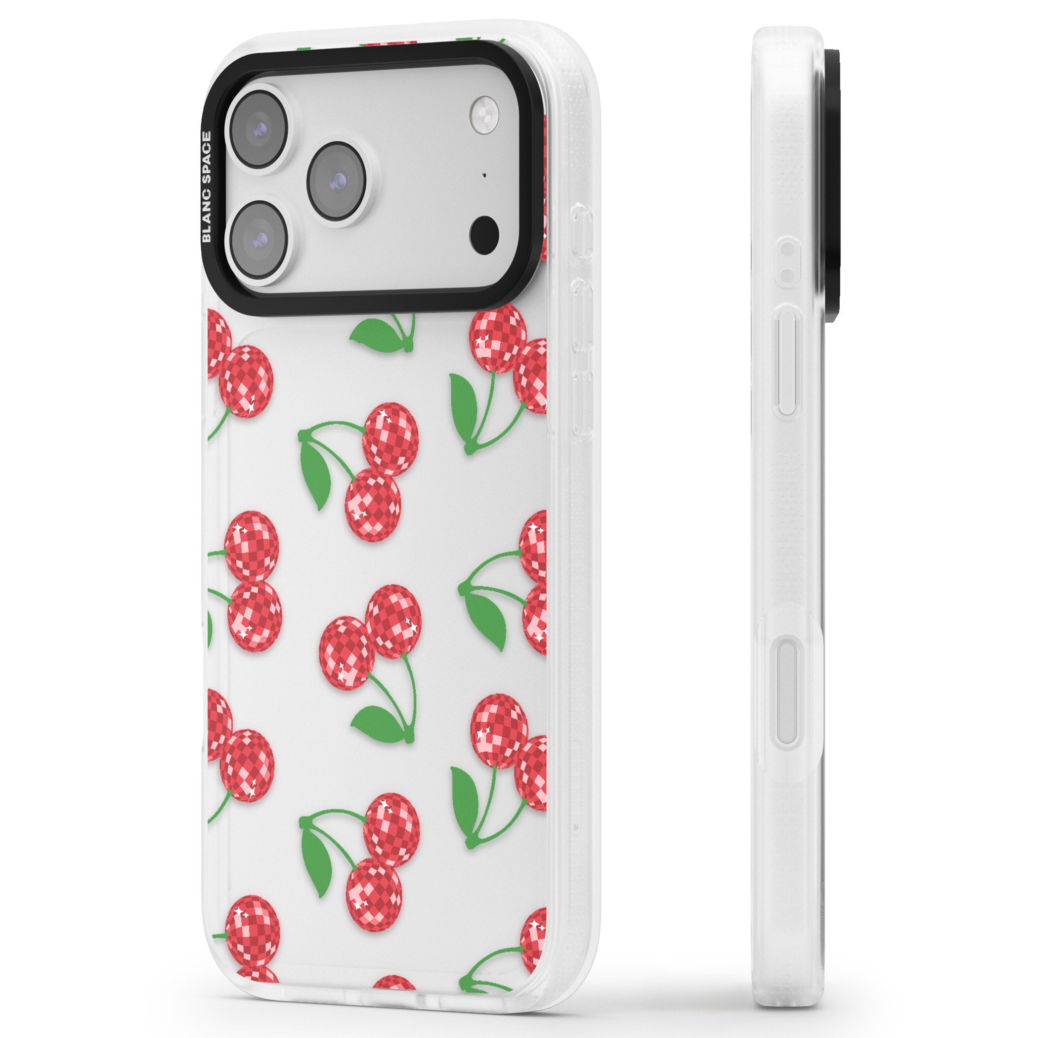 Disco Cherry Pattern iPhone 17 Pro Impact Air Clear Phone Case Side Profile