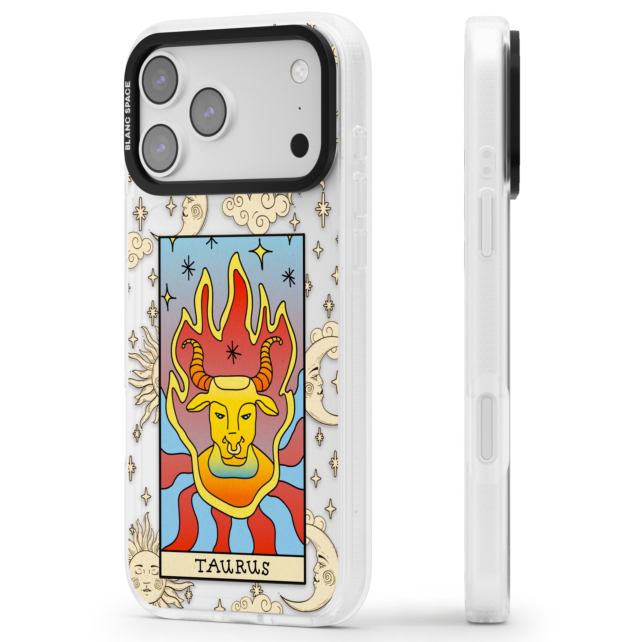 Celestial Zodiac Taurus iPhone 17 Pro Impact Air Clear Phone Case Side Profile