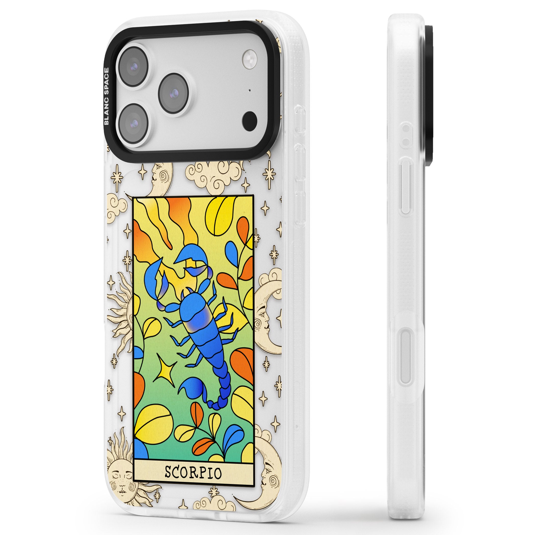 Celestial Zodiac Scorpio iPhone 17 Pro Impact Air Clear Phone Case Side Profile