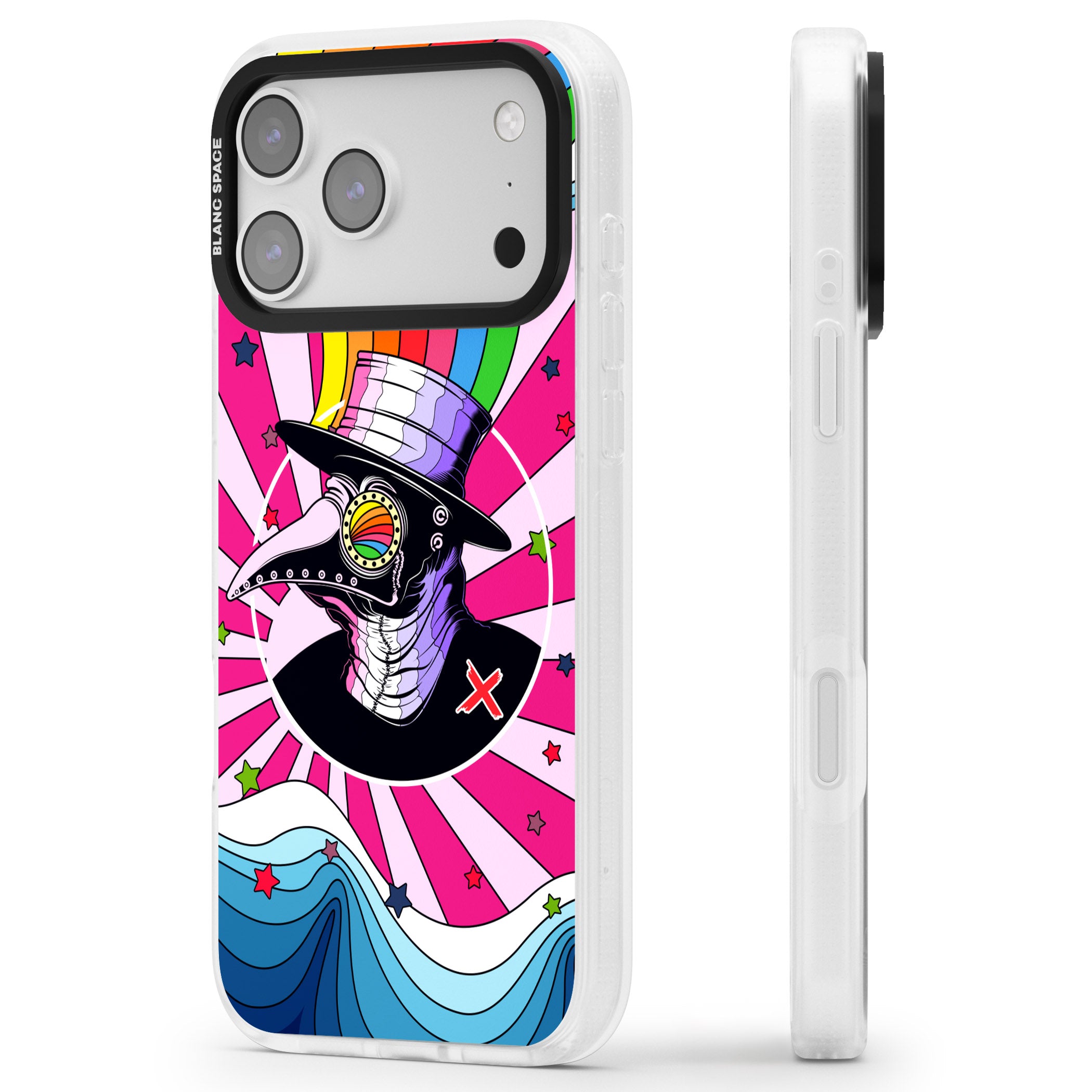 Plague Doctor Passion iPhone 17 Pro Impact Air Clear Phone Case Side Profile