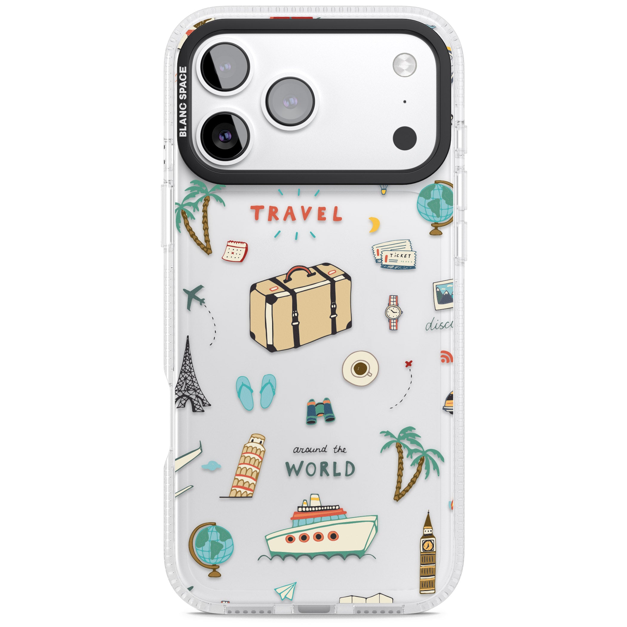 Cute Travel Pattern Transparent iPhone 17 Pro Impact Air Clear Phone Case