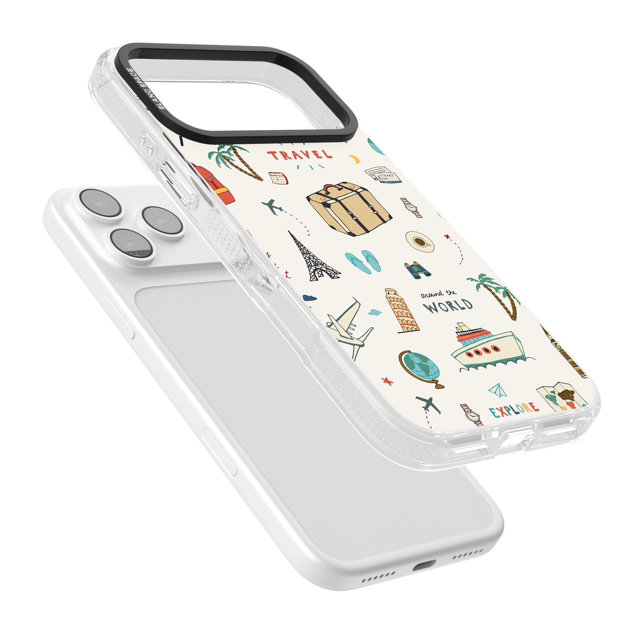 Cute Travel Pattern Cream iPhone 17 Pro Impact Air Clear Phone Case Colours