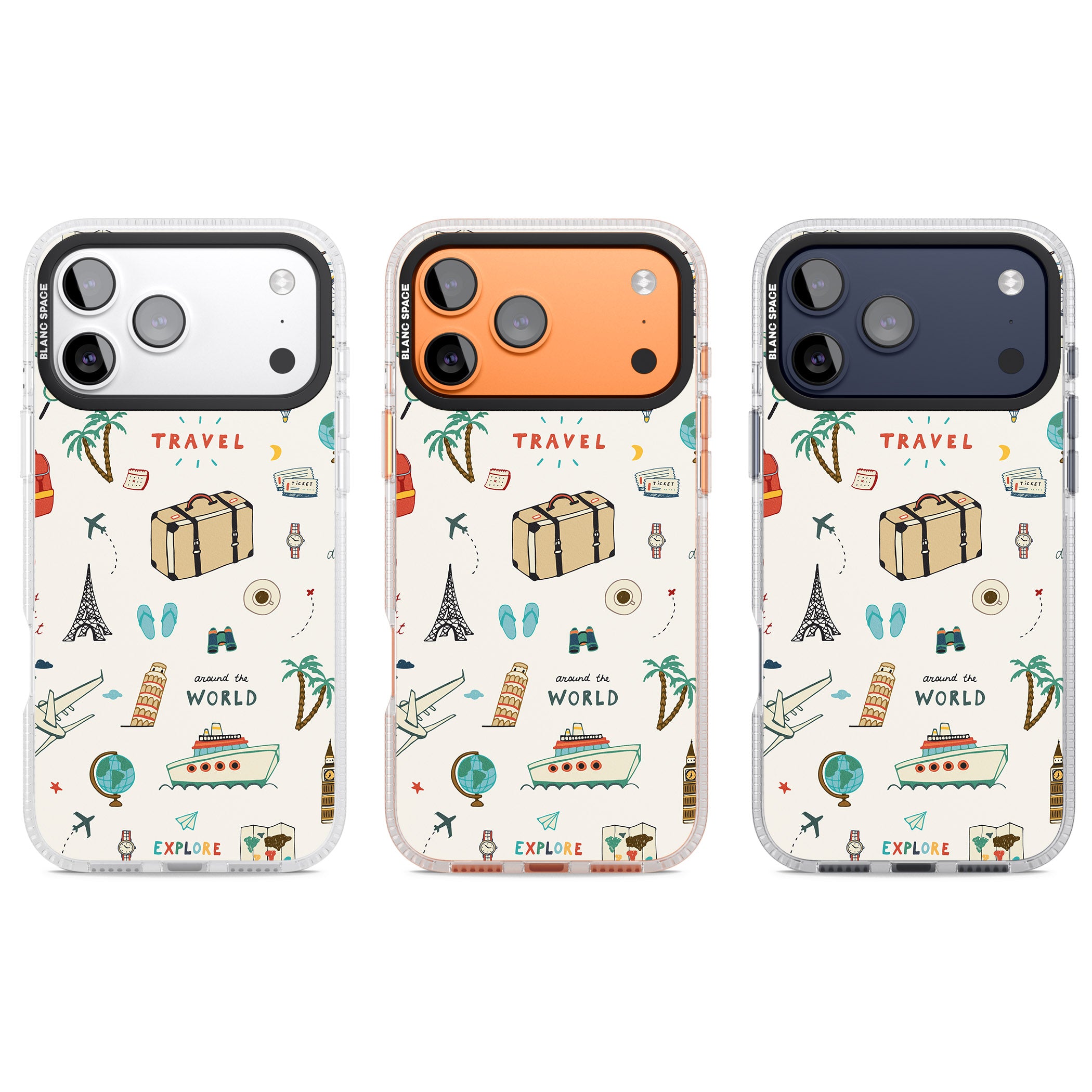 Cute Travel Pattern Cream iPhone 17 Pro Impact Air Clear Phone Case APT Impact Protection