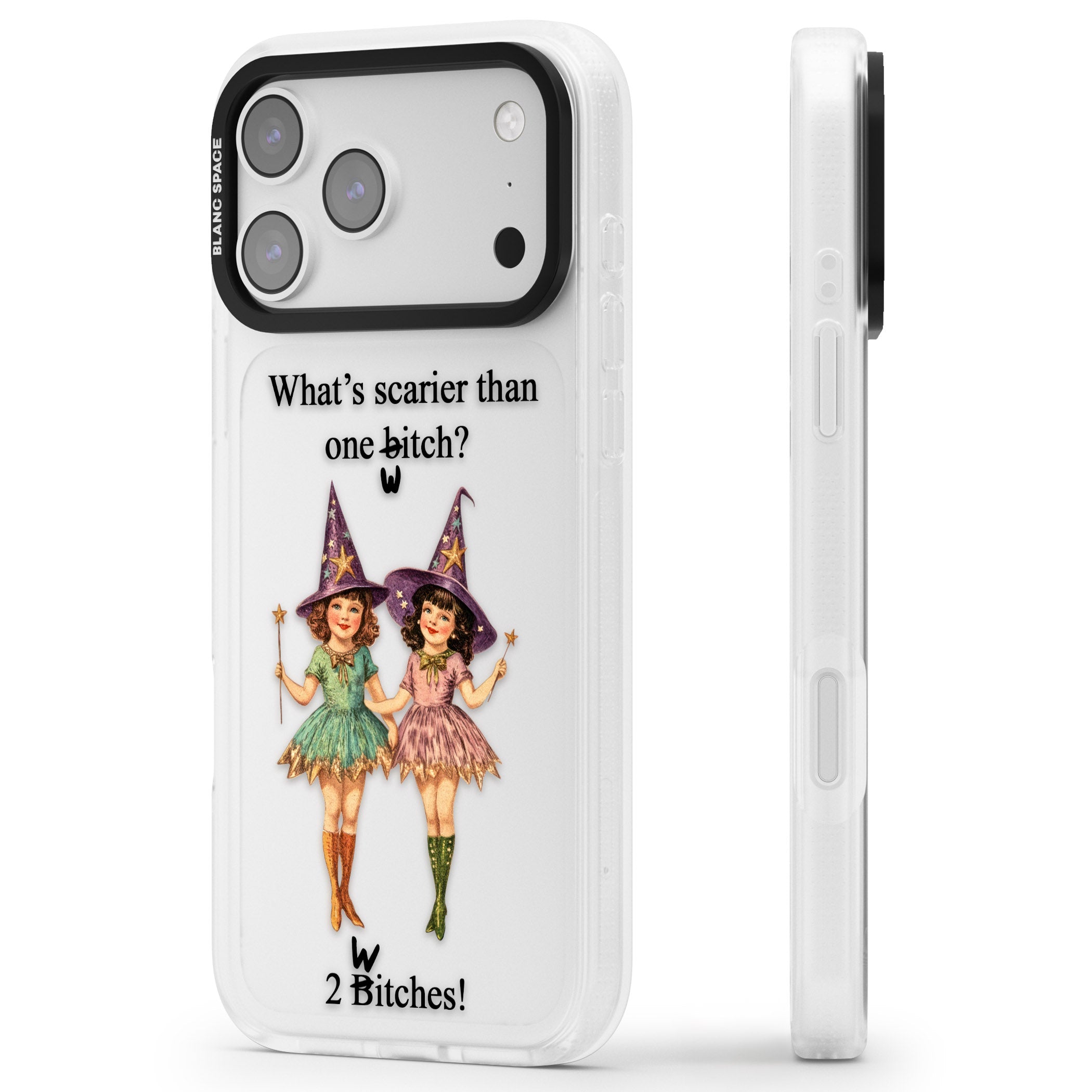Two Witches iPhone 17 Pro Impact Air Clear Phone Case Side Profile