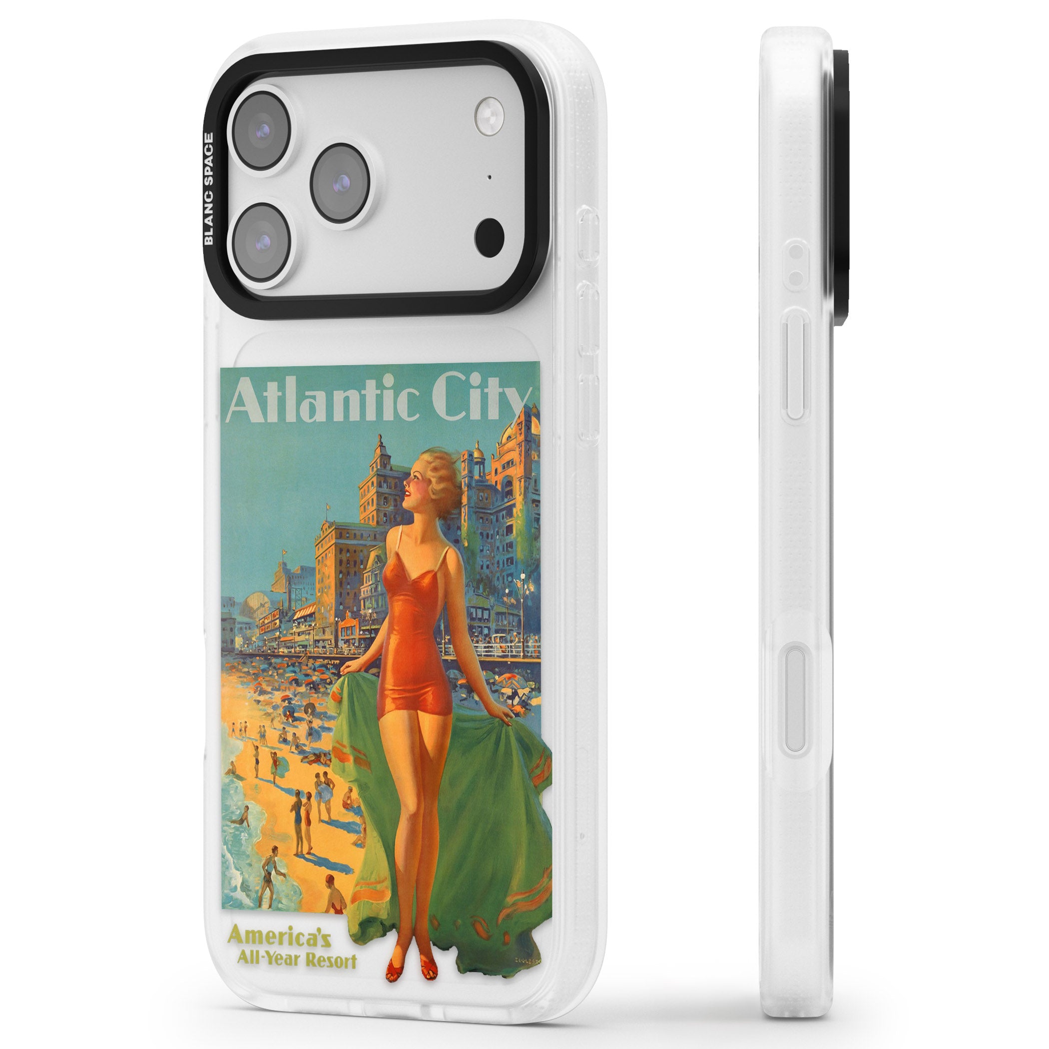 Atlantic City Vacation Poster iPhone 17 Pro Impact Air Clear Phone Case Side Profile