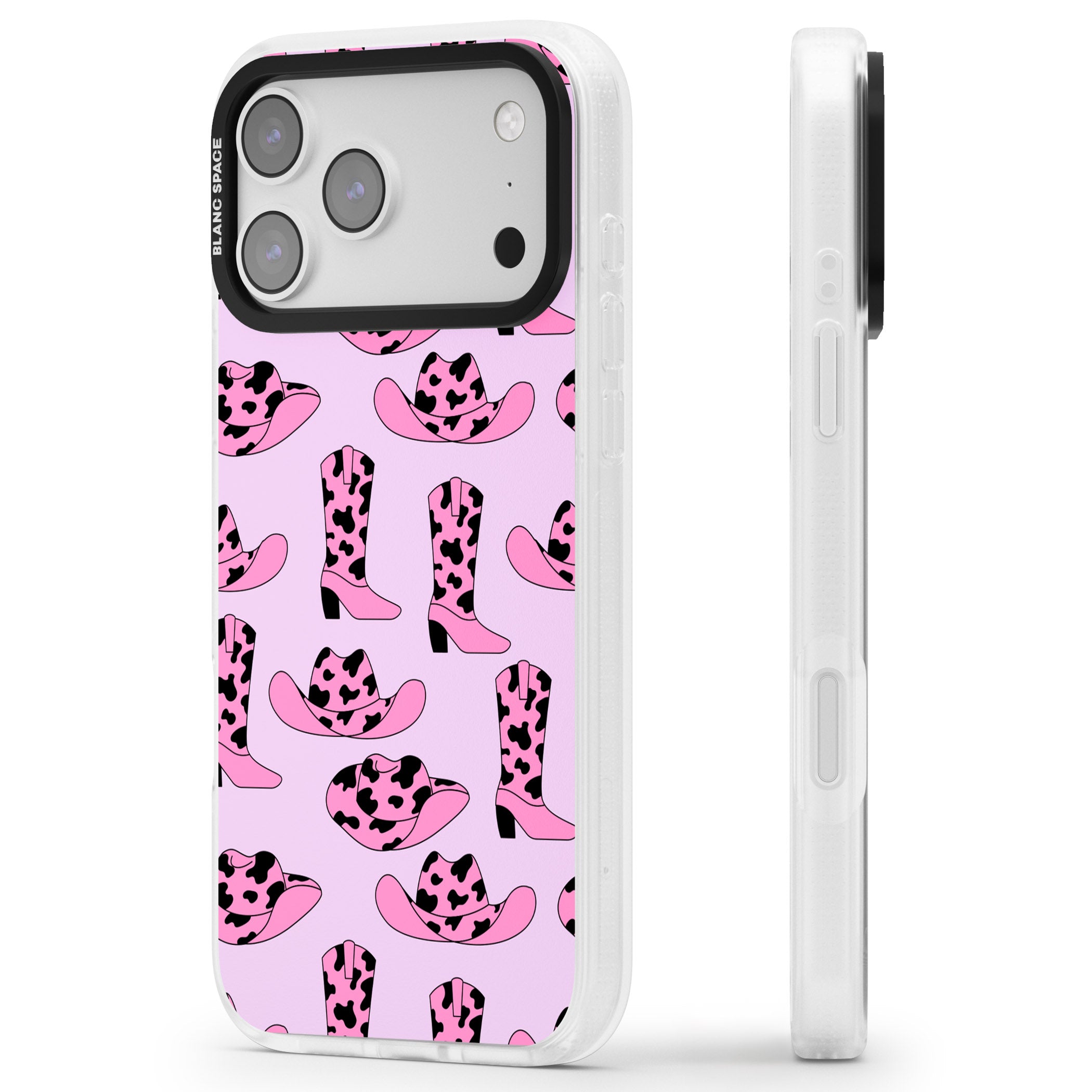 Cow Girl Pattern iPhone 17 Pro Impact Air Clear Phone Case Side Profile
