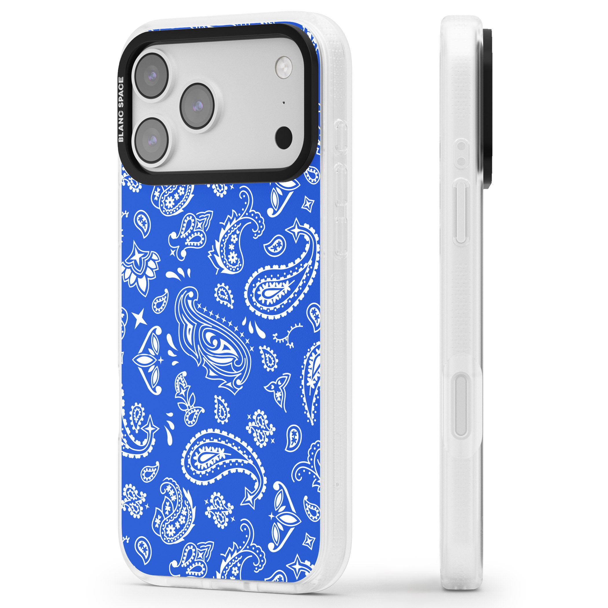 Blue Bandana iPhone 17 Pro Impact Air Clear Phone Case Side Profile