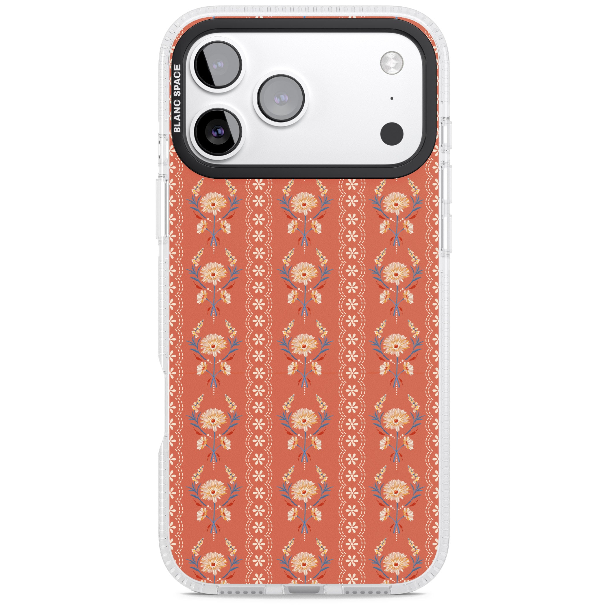 Vintage Terracotta Floral iPhone 17 Pro Impact Air Clear Phone Case