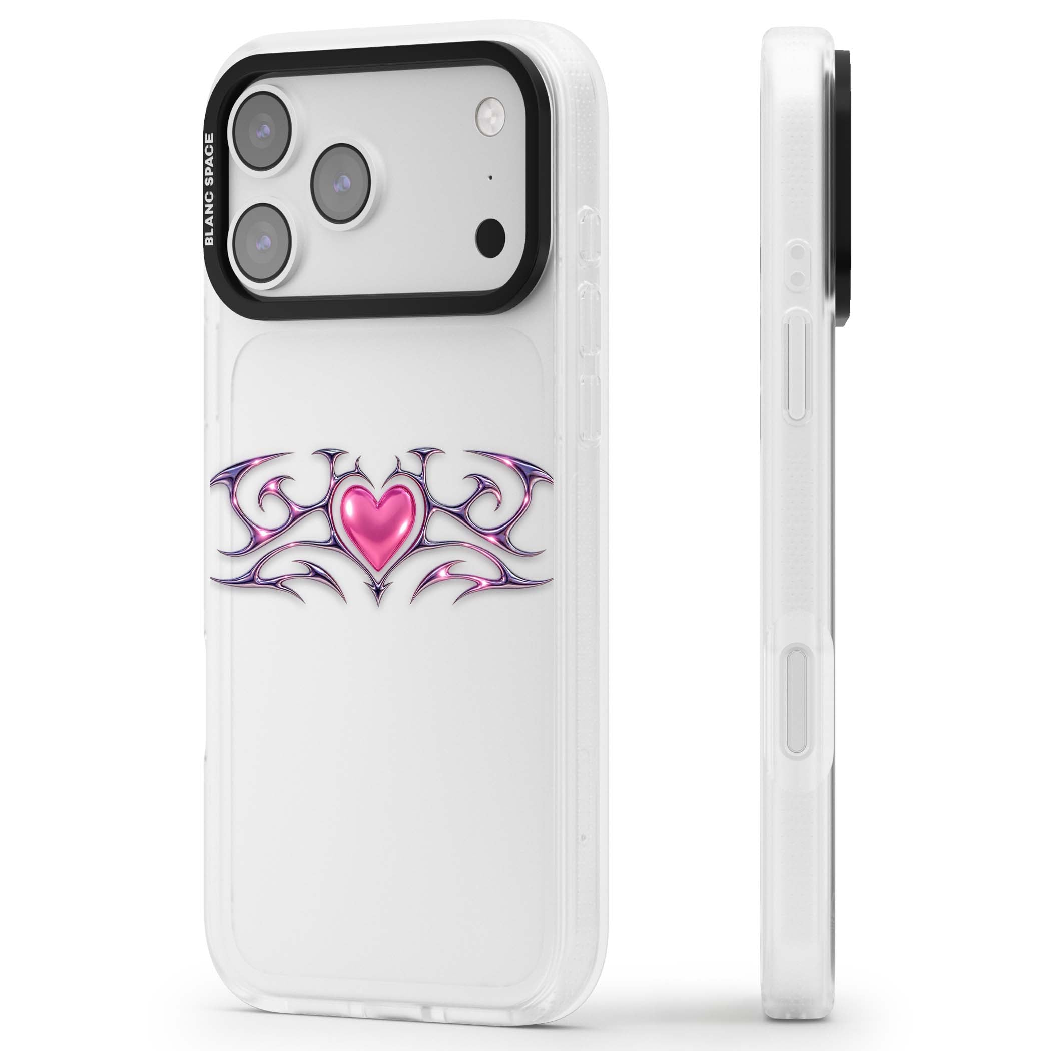 Pink Chrome Heart y2k iPhone case | Clear Case Impact Air case for iPhone 17 Pro, iPhone 17 Pro Max