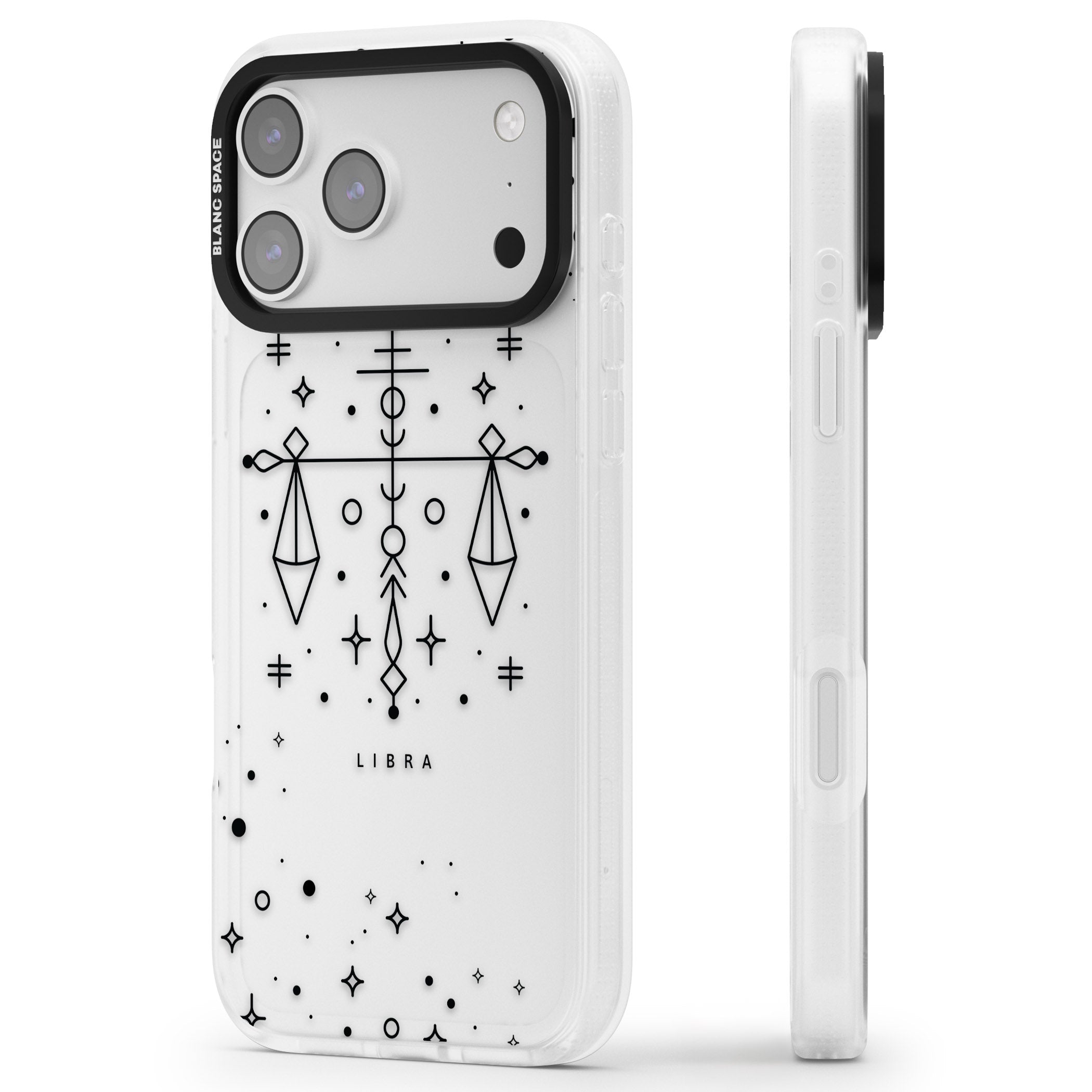 Libra Abstract Zodiac iPhone 17 Pro Impact Air Clear Phone Case Side Profile