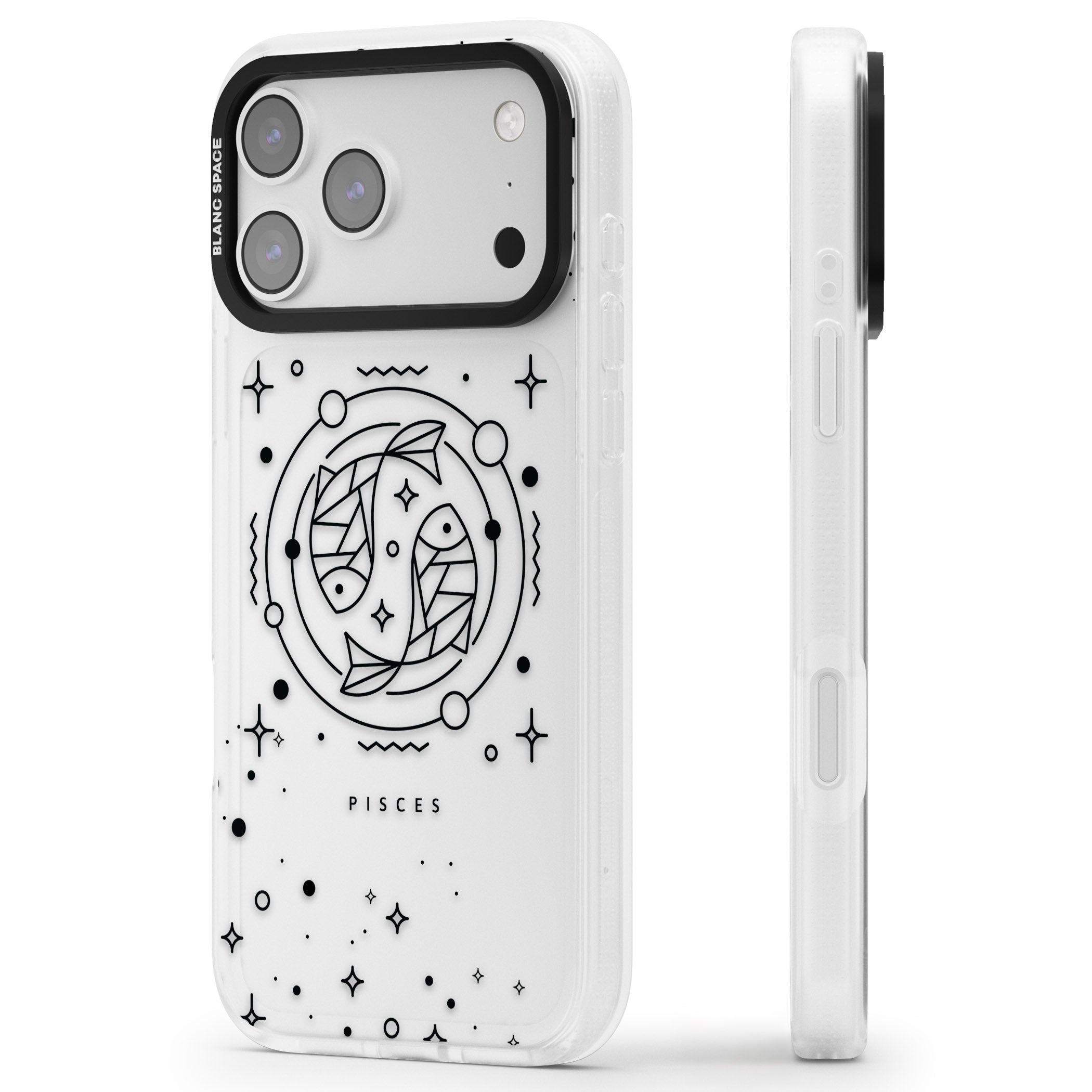 Pisces Emblem Transparent iPhone 17 Pro Impact Air Clear Phone Case Side Profile