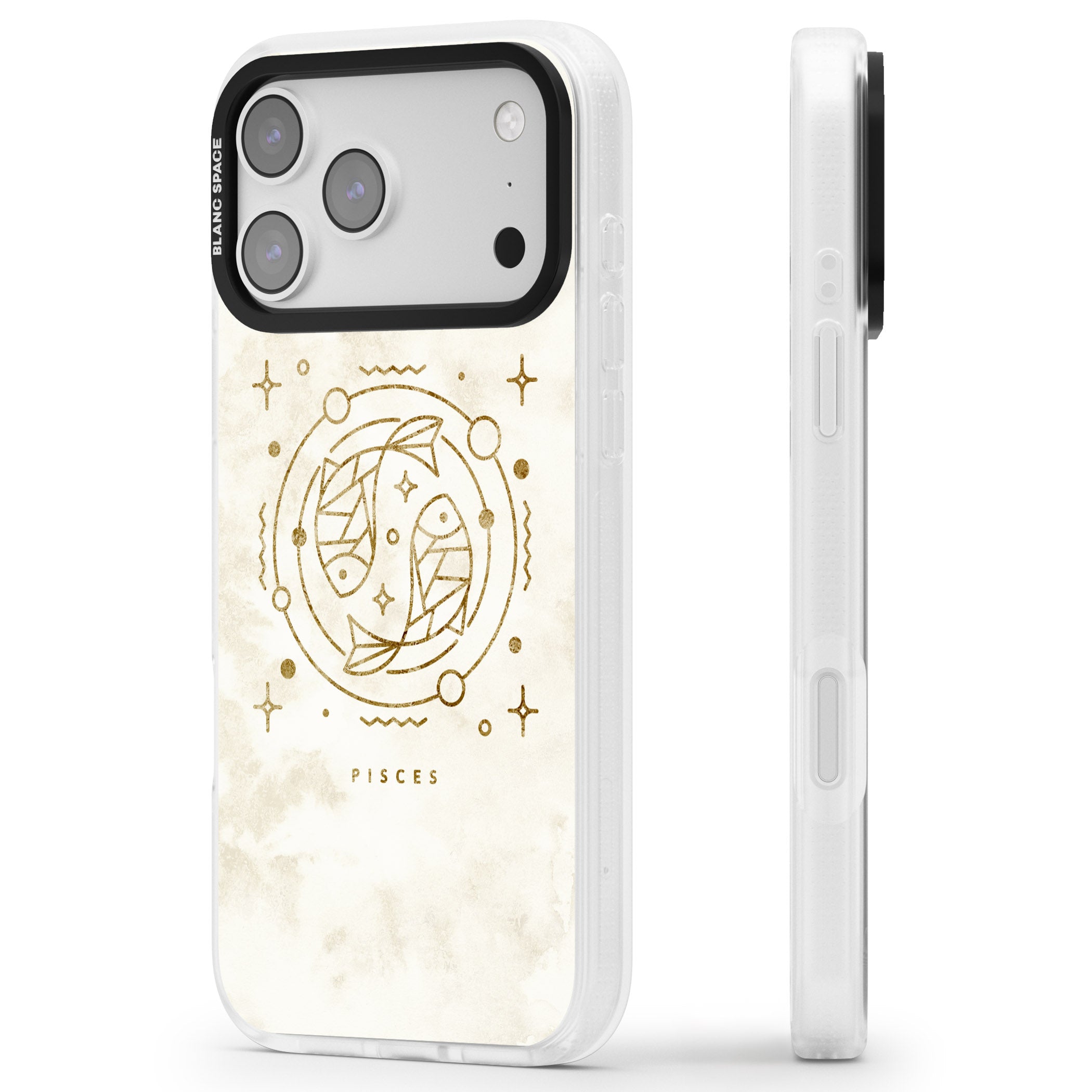 Pisces Emblem iPhone 17 Pro Impact Air Clear Phone Case Side Profile