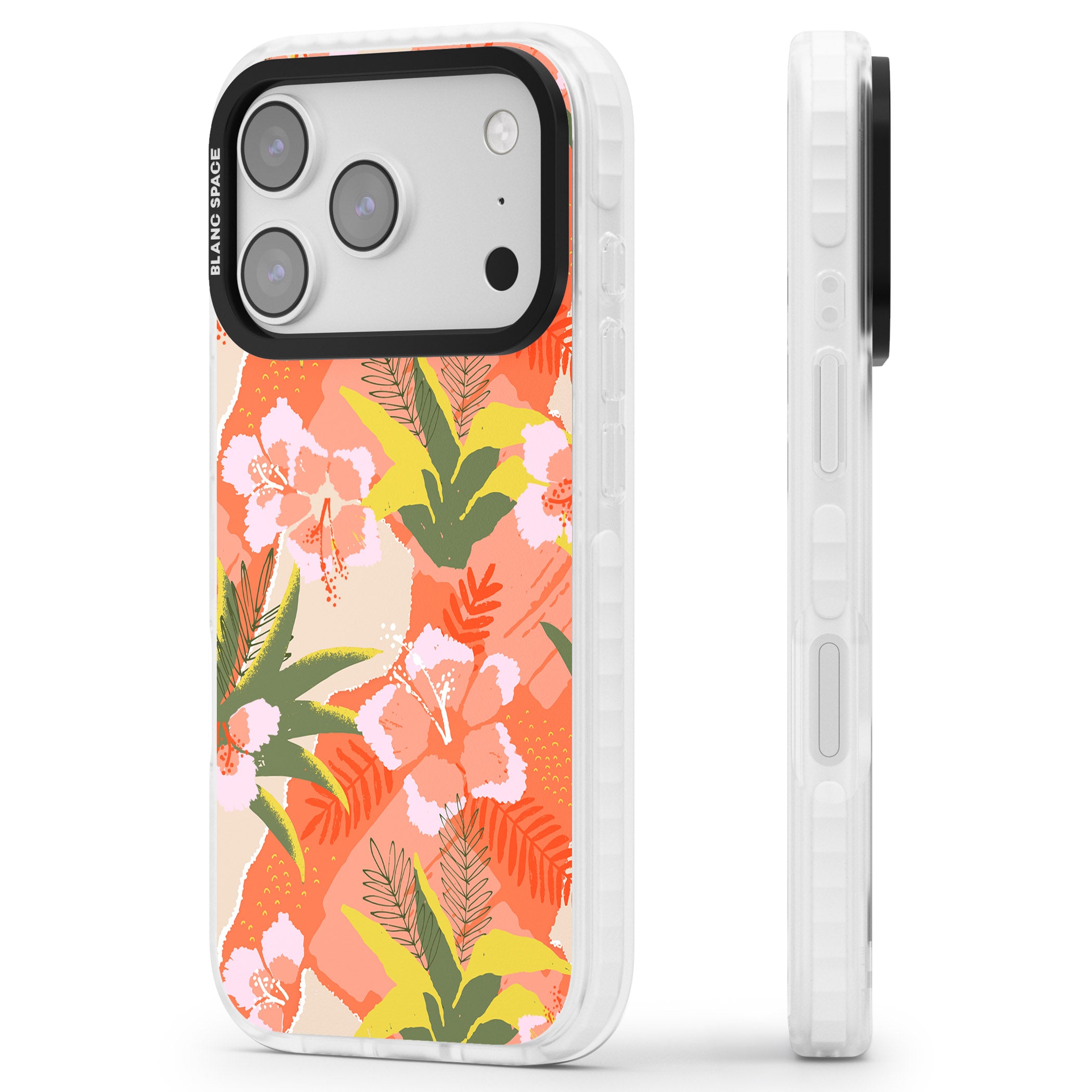 Hawaiian Flowers Abstract Pattern iPhone 17 Pro Impact Clear Phone Case Side Profile