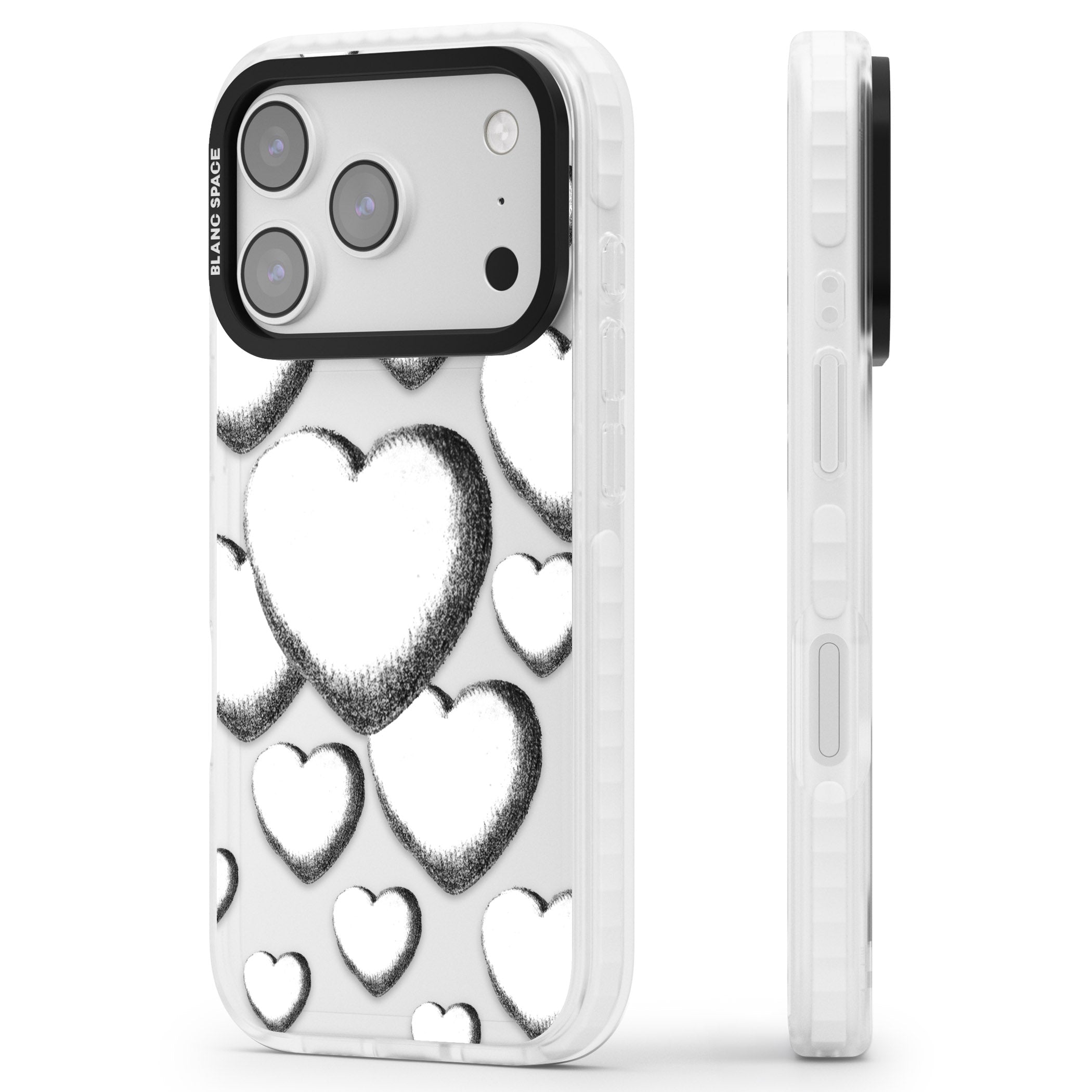 Hand Drawn Hearts iPhone 17 Pro Impact Clear Phone Case Side Profile