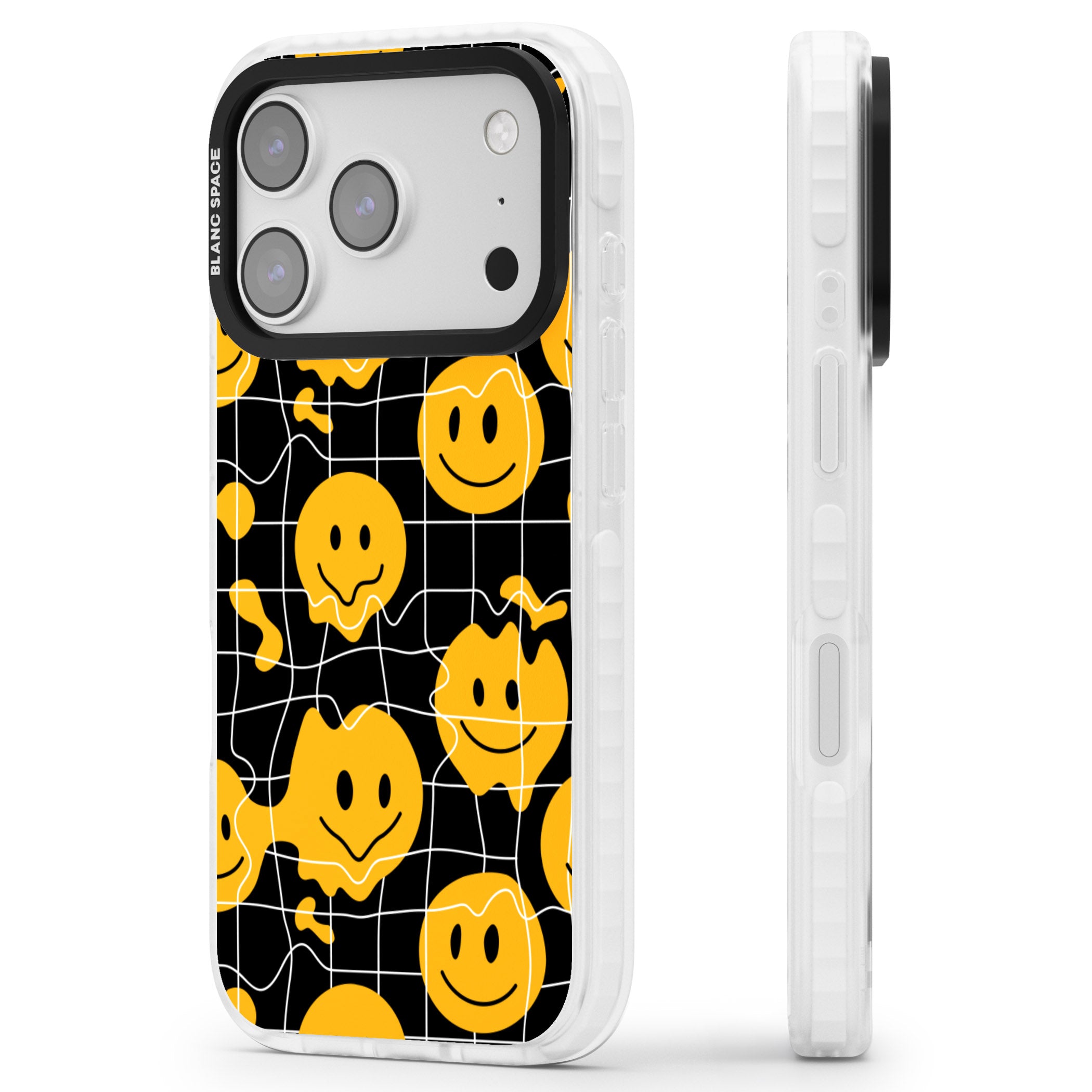Acid Face Grid Pattern iPhone 17 Pro Impact Clear Phone Case Side Profile