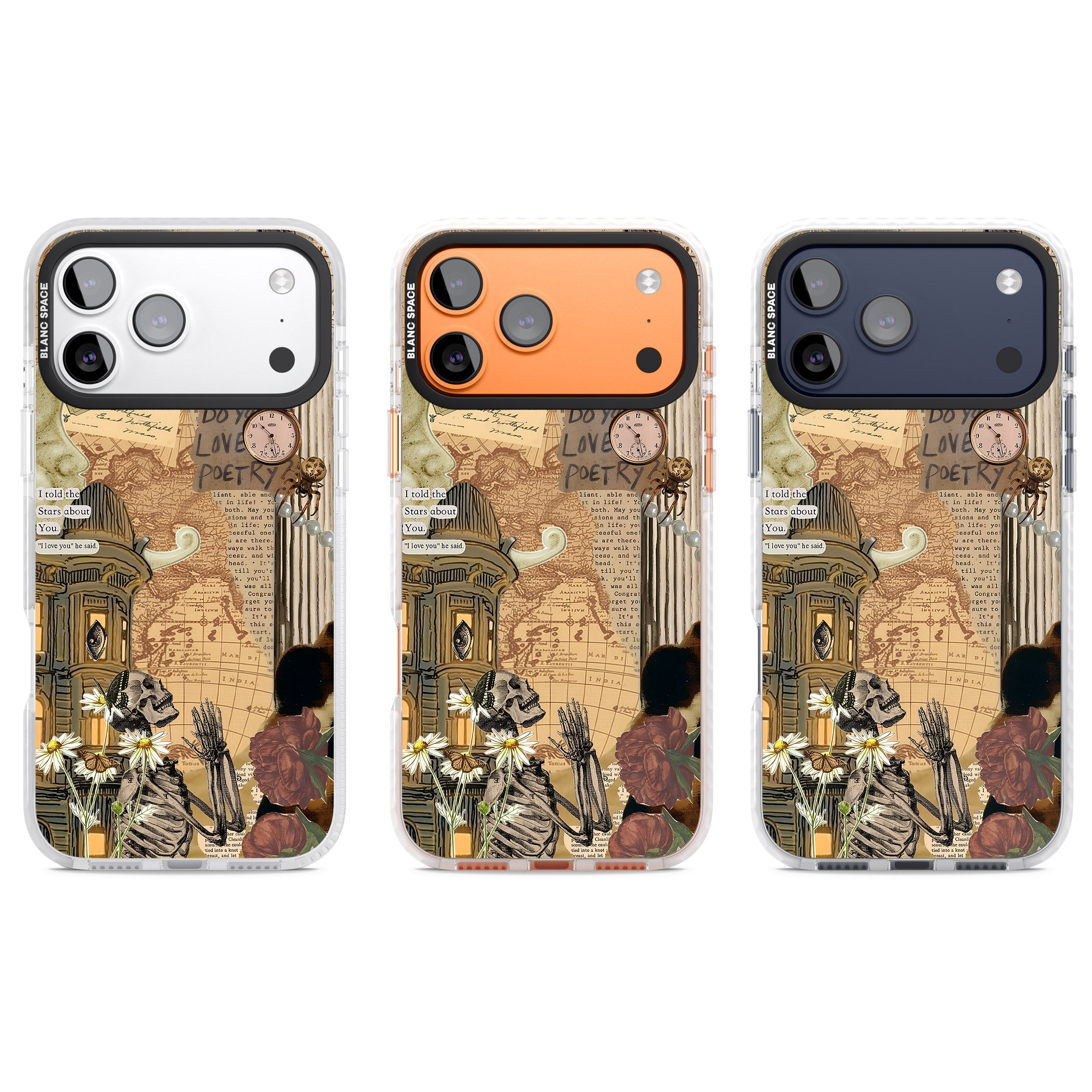 Skeleton Poetry iPhone 17 Pro Impact Clear Phone Case APT Impact Protection