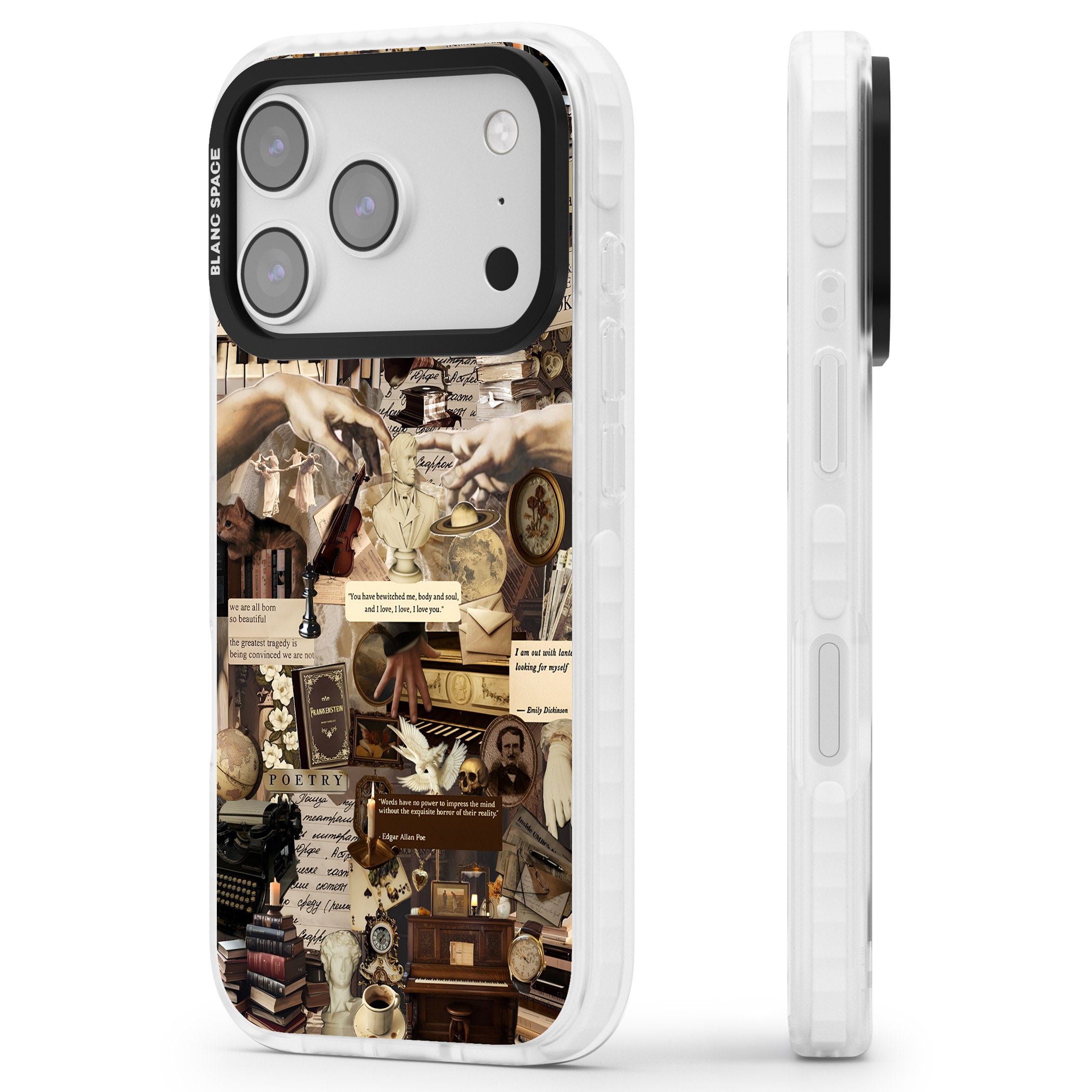 Antique Collage iPhone 17 Pro Impact Clear Phone Case Side Profile
