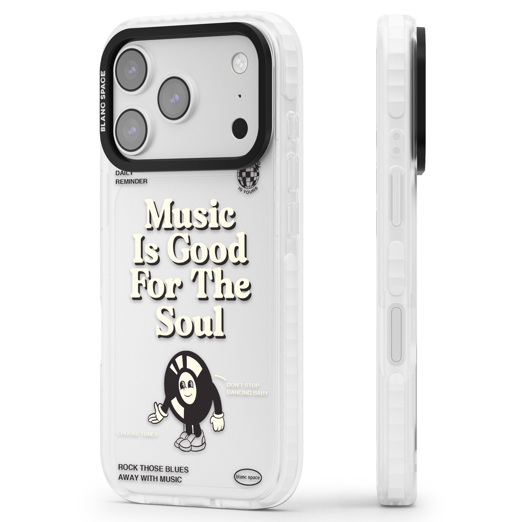 Music Is Good For The Soul iPhone 17 Pro Impact Clear Phone Case Side Profile