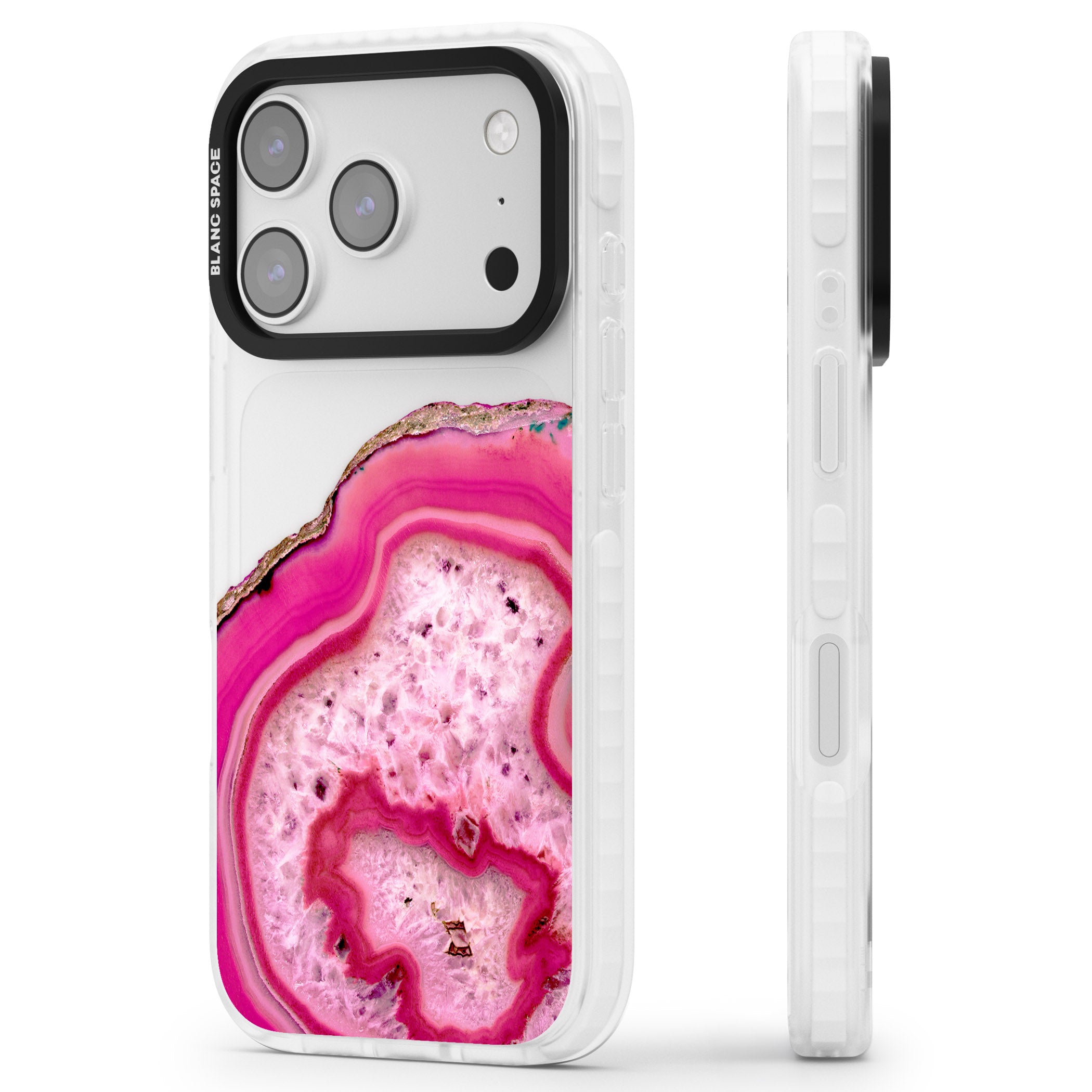 Pink Geode Crystal iPhone 17 Pro Impact Clear Phone Case Side Profile