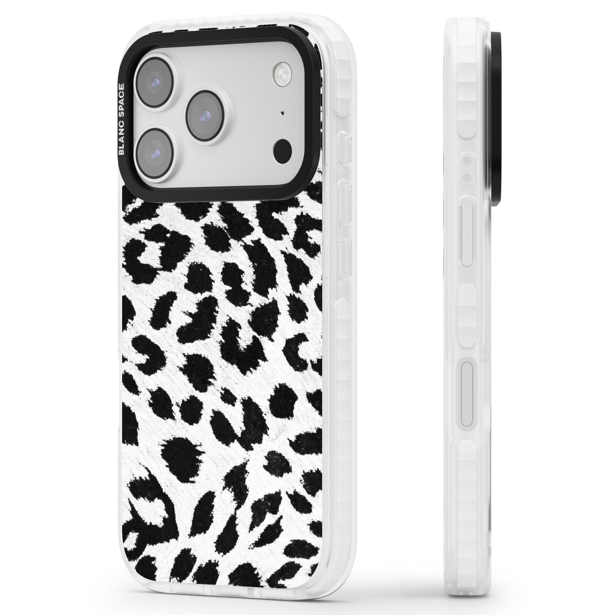 Rar Leopard Print White iPhone 17 Pro Impact Clear Phone Case Side Profile