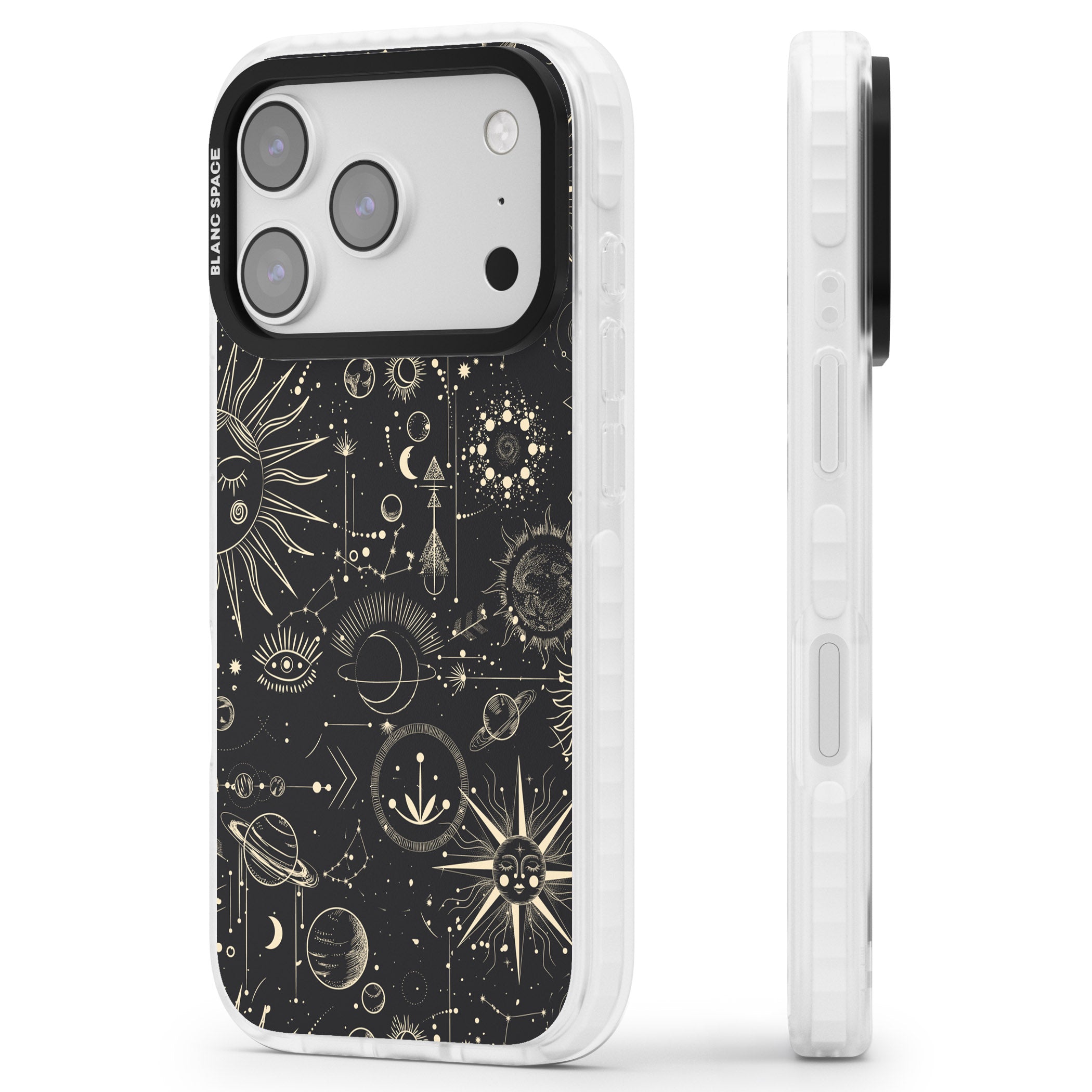 Cosmic Suns And Planets iPhone 17 Pro Impact Clear Phone Case Side Profile
