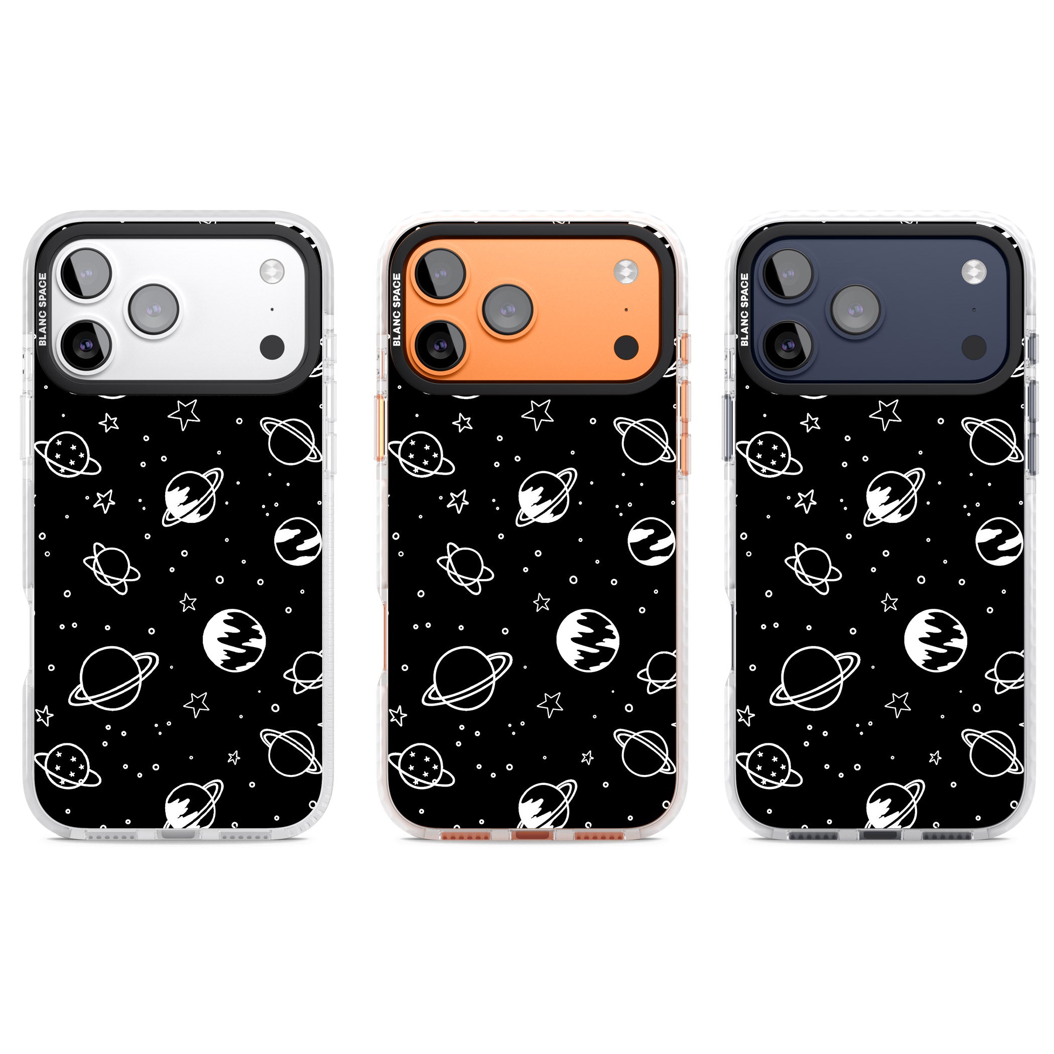 Cosmic Sketch White Black iPhone 17 Pro Impact Clear Phone Case APT Impact Protection