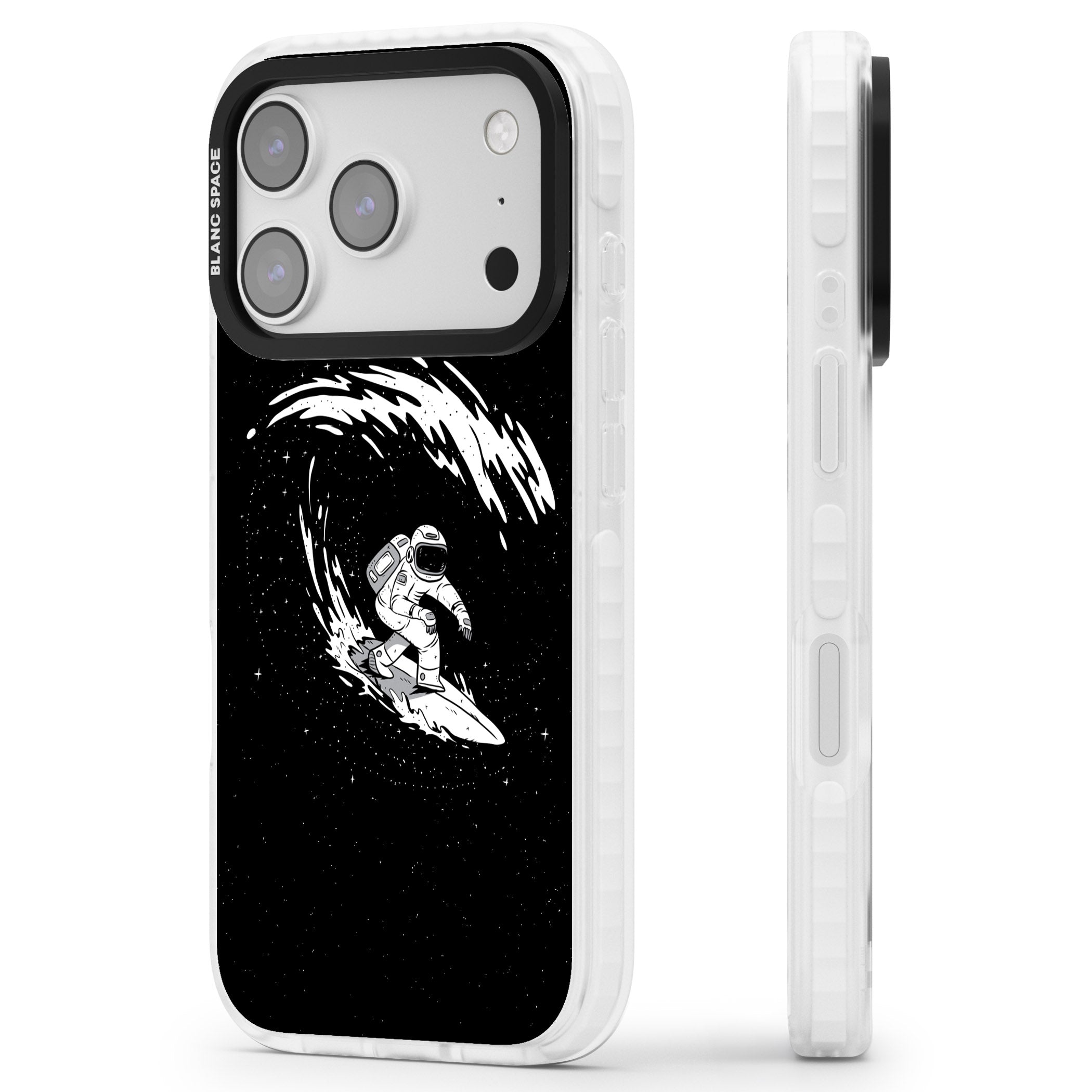 Cosmic Surf iPhone 17 Pro Impact Clear Phone Case Side Profile