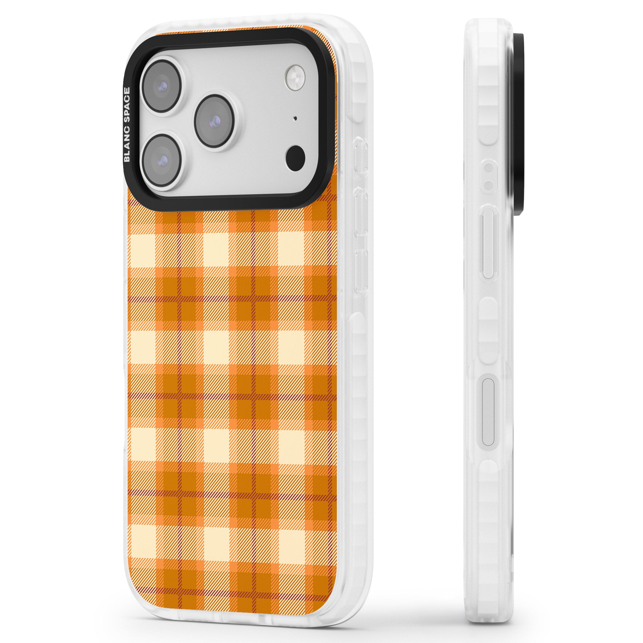 Pumpkin Plaid iPhone 17 Pro Impact Clear Phone Case Side Profile